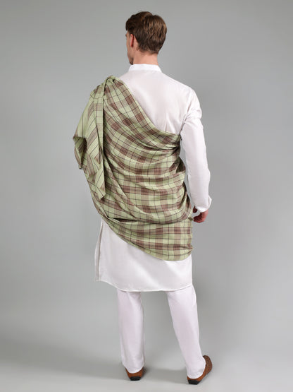 Premium Pure Wool Men's Shawl – Olive & Maroon Checkered