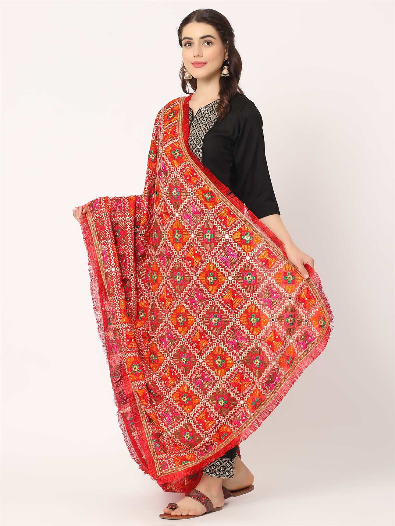 red-multicolour-embroidery-phulkari-dupatta-with-beads-MCRCPD0117