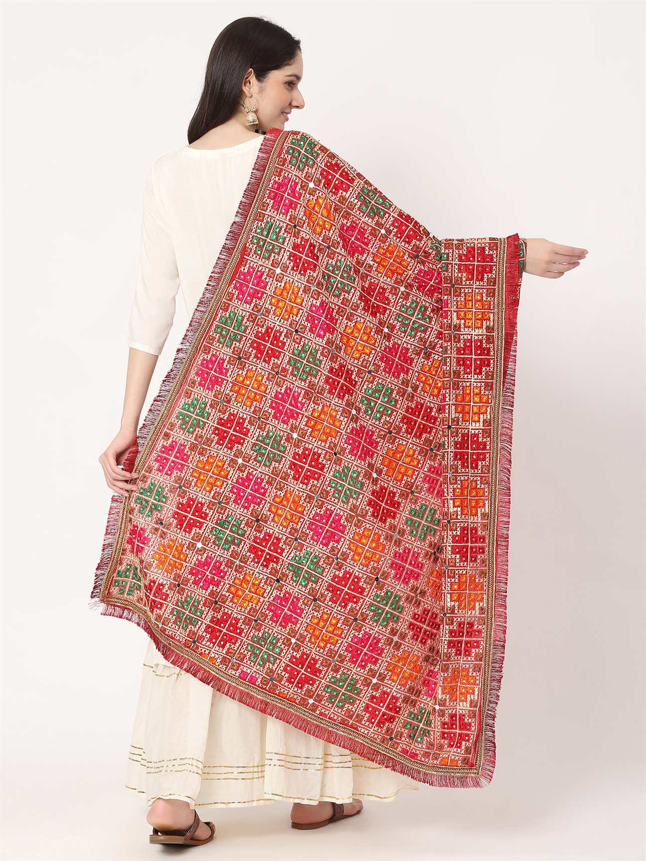 red-multicolour-embroidery-phulkari-dupatta-with-mirror-work-MCRCPD0126