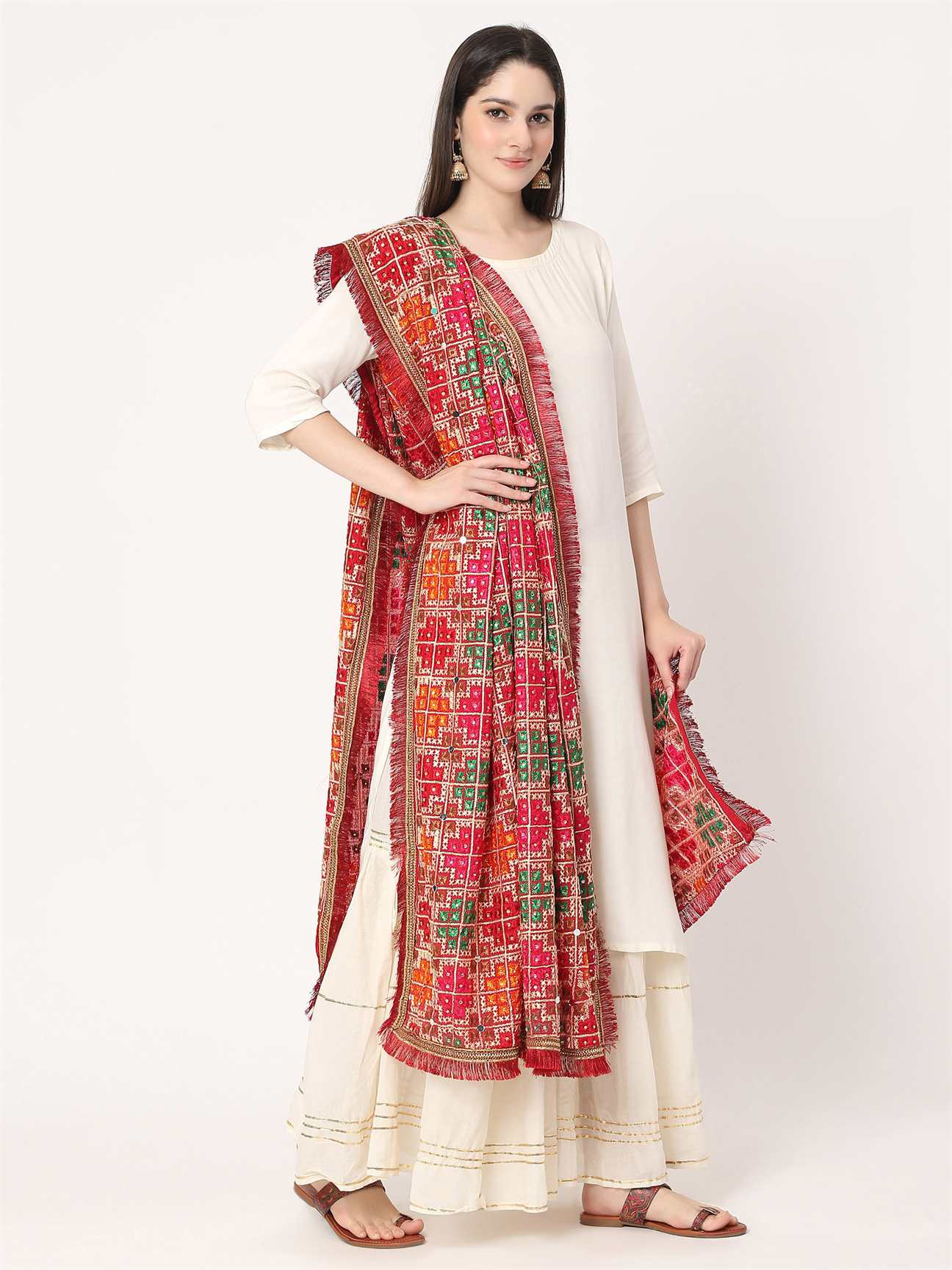 red-multicolour-embroidery-phulkari-dupatta-with-mirror-work-MCRCPD0126