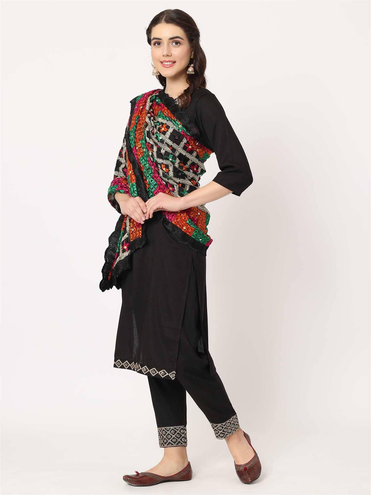 black-multicolour-check-design-phulkari-dupatta-MCRCPD0141