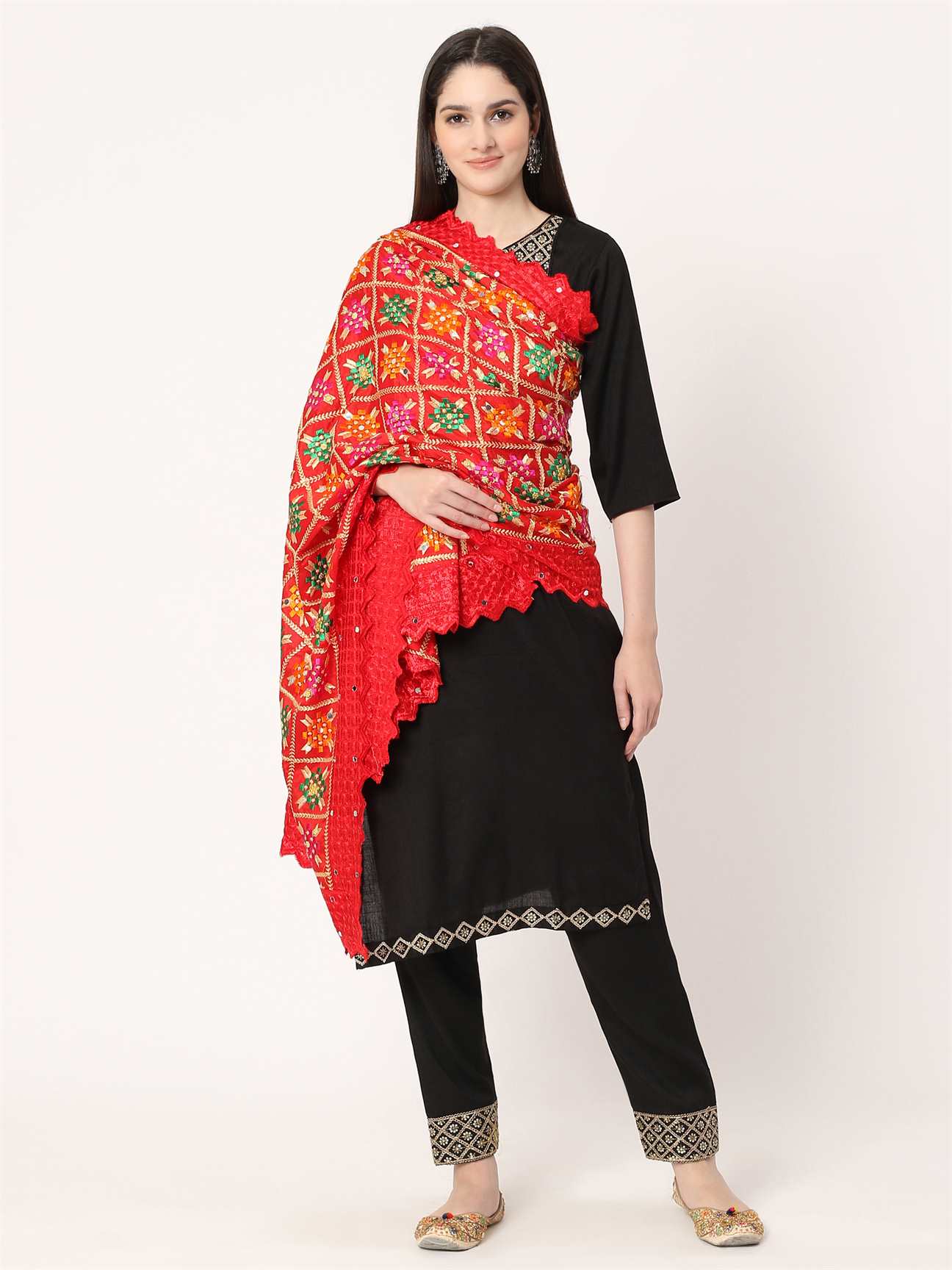 red-multicolour-embroidery-phulkari-dupatta-with-golden-beads-MCRCPD0144