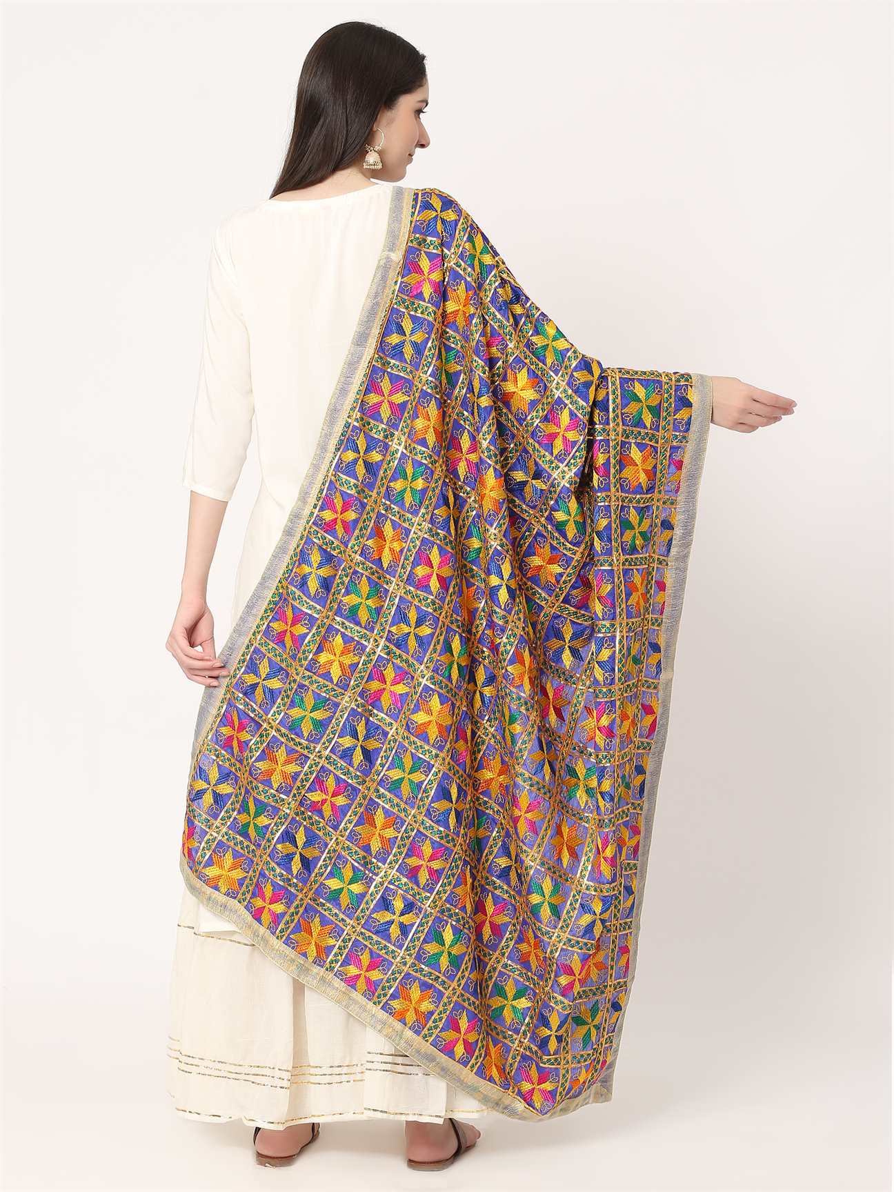 royal-blue-multicolour-embroidery-phulkari-dupatta-with-lace-design-MCRCPD0148