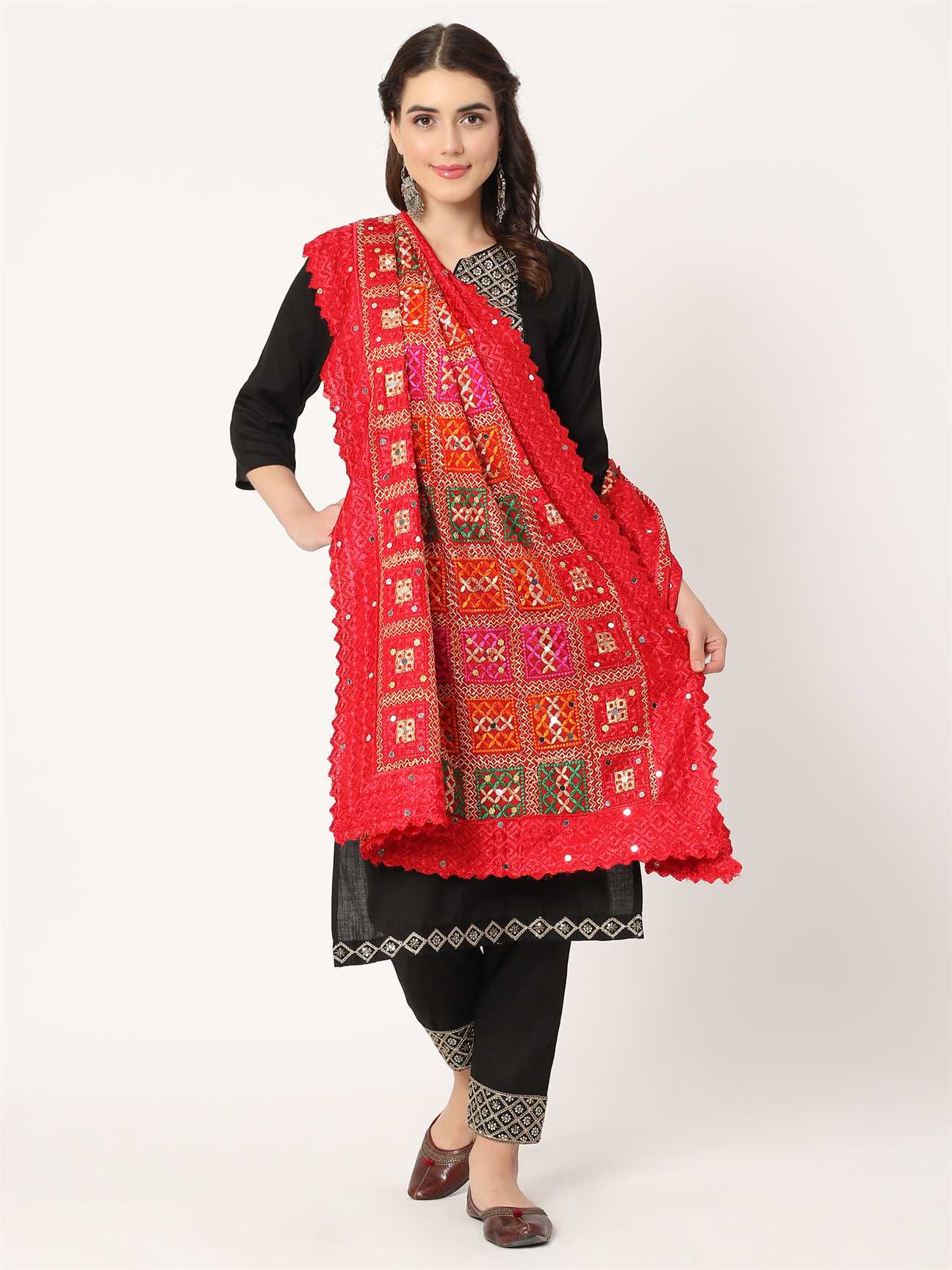 red-multicolour-check-design-embroidery-phulkari-dupatta-with-mirror-work-MCRCPD0176