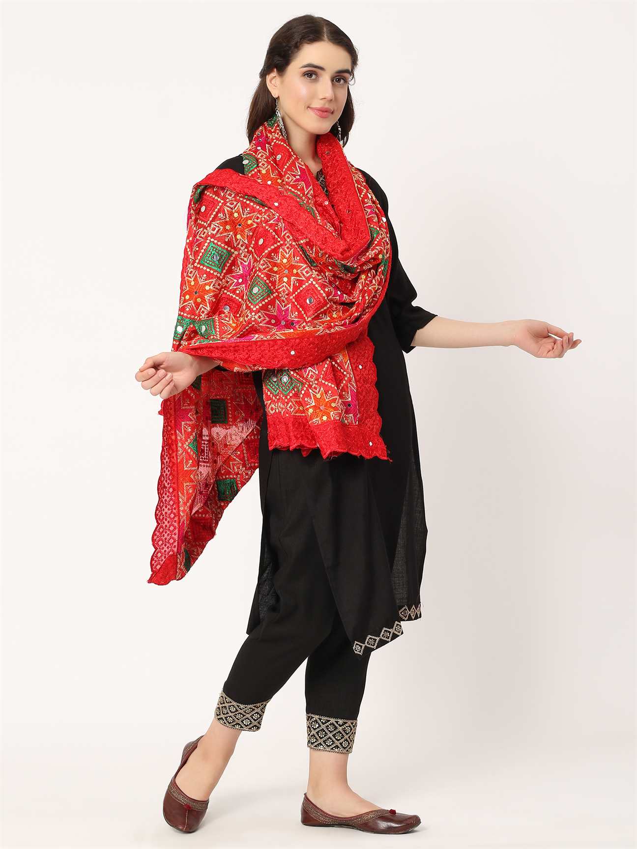 red-multicolour-embroidery-phulkari-dupatta-with-mirror-work-MCRCPD0179