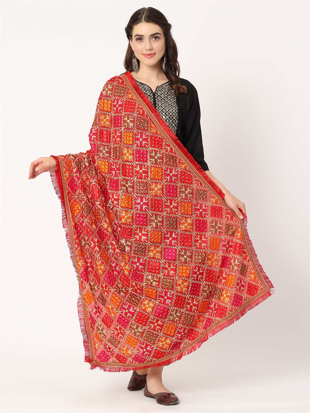 red-multicolour-embroidery-phulkari-dupatta-with-beads-MCRCPD0183