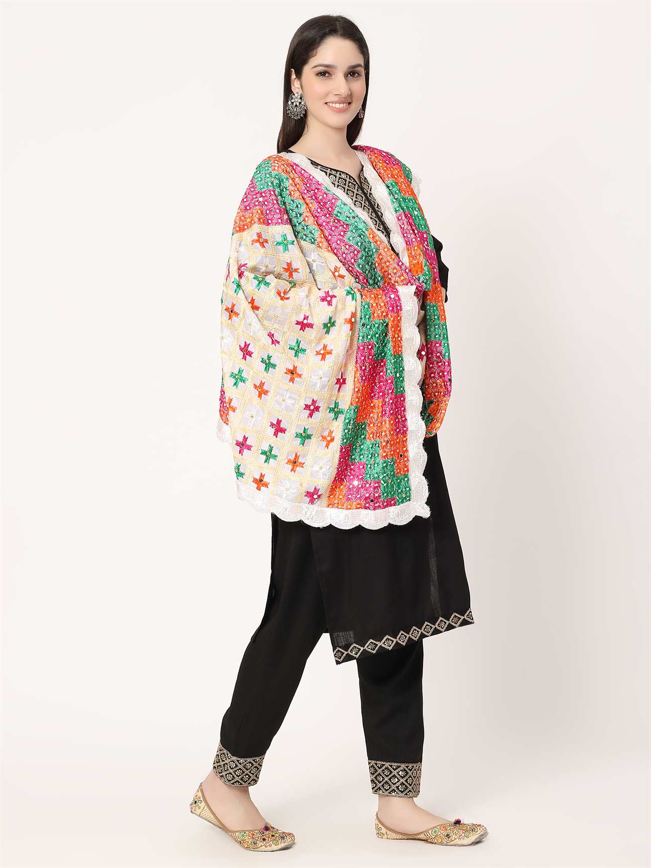white-multicolour-check-design-embroidery-phulkari-dupatta-MCRCPD0185
