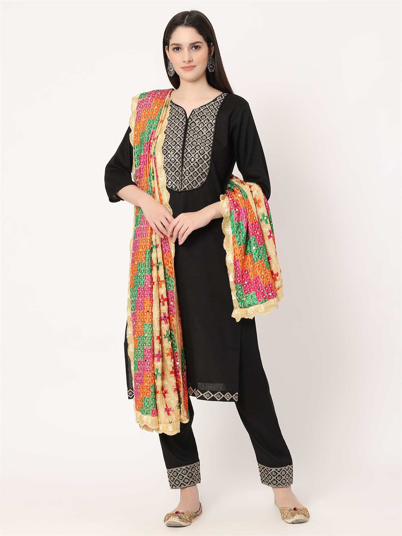 beige-multicolour-check-design-embroidery-phulkari-dupatta-MCRCPD0187