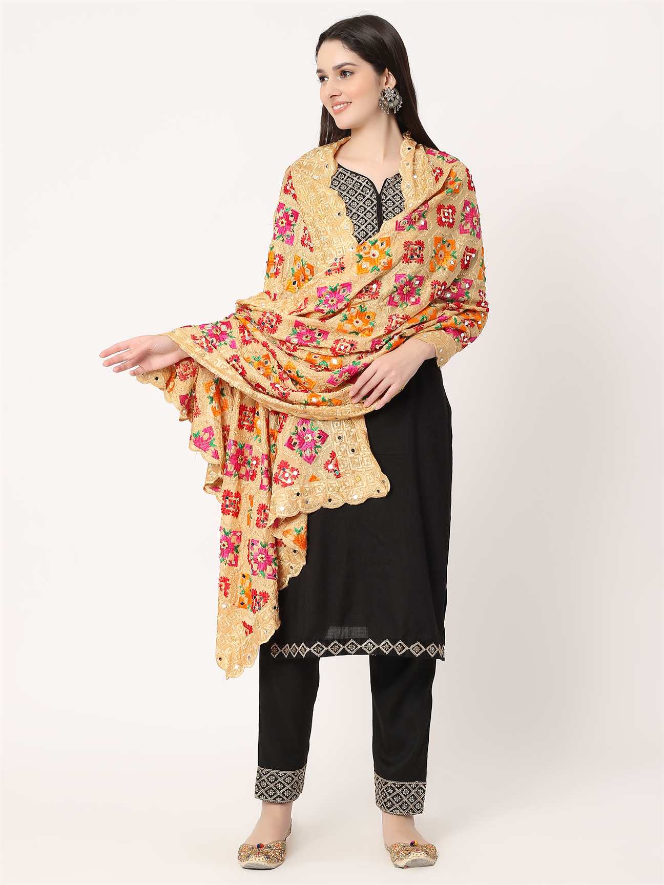 beige-multicolour-embroidery-phulkari-dupatta-with-beads-MCRCPD0190