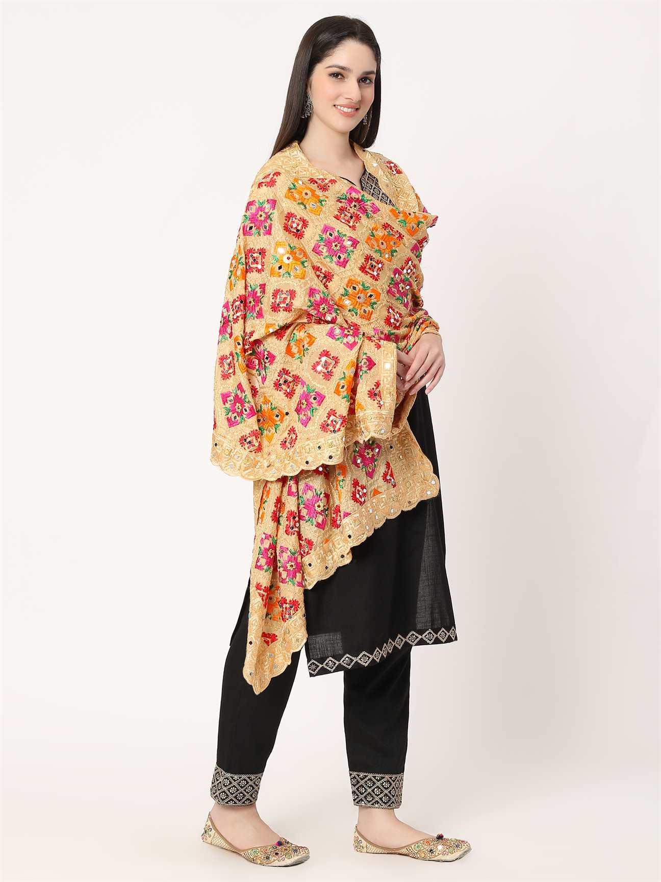 beige-multicolour-embroidery-phulkari-dupatta-with-beads-MCRCPD0190