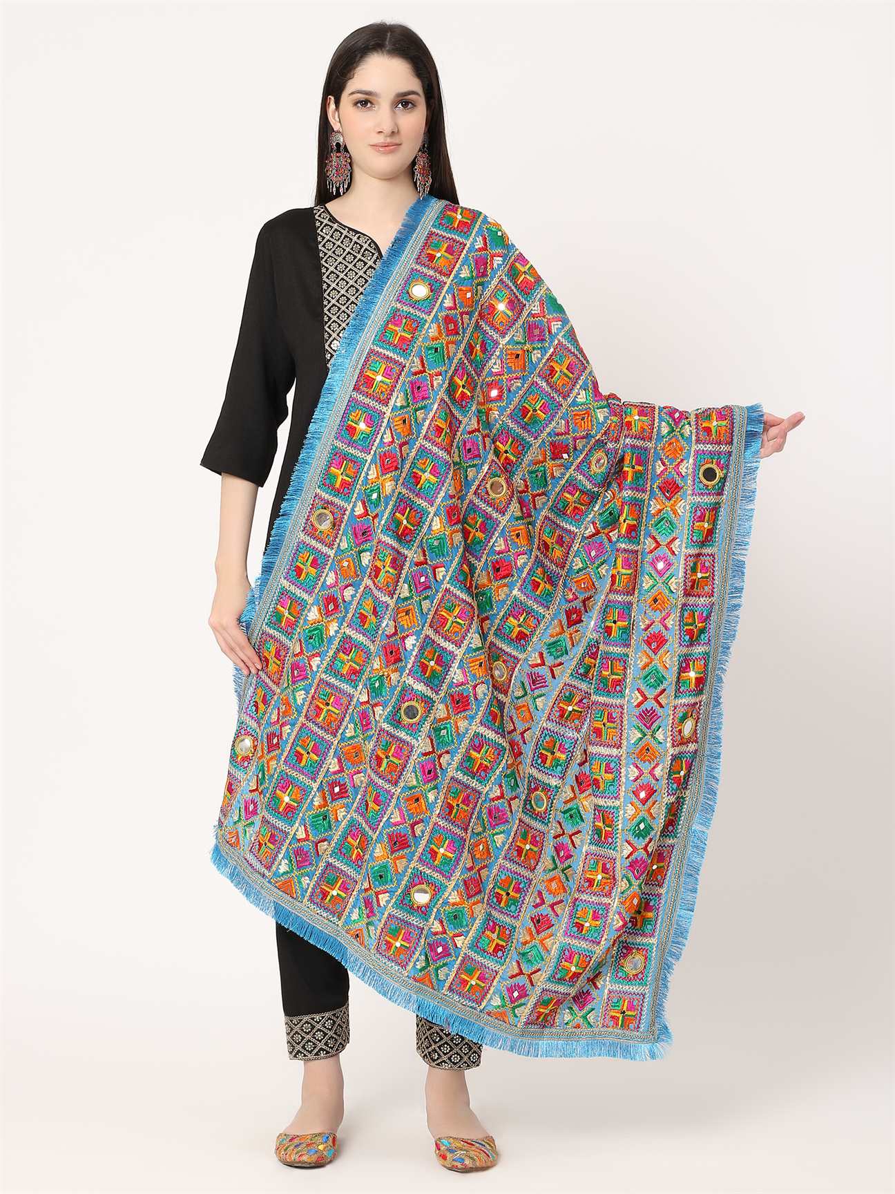 ferozi-mullticolour-embroidery-phulkari-dupatta-with-mirror-work-MCRCPD0195A