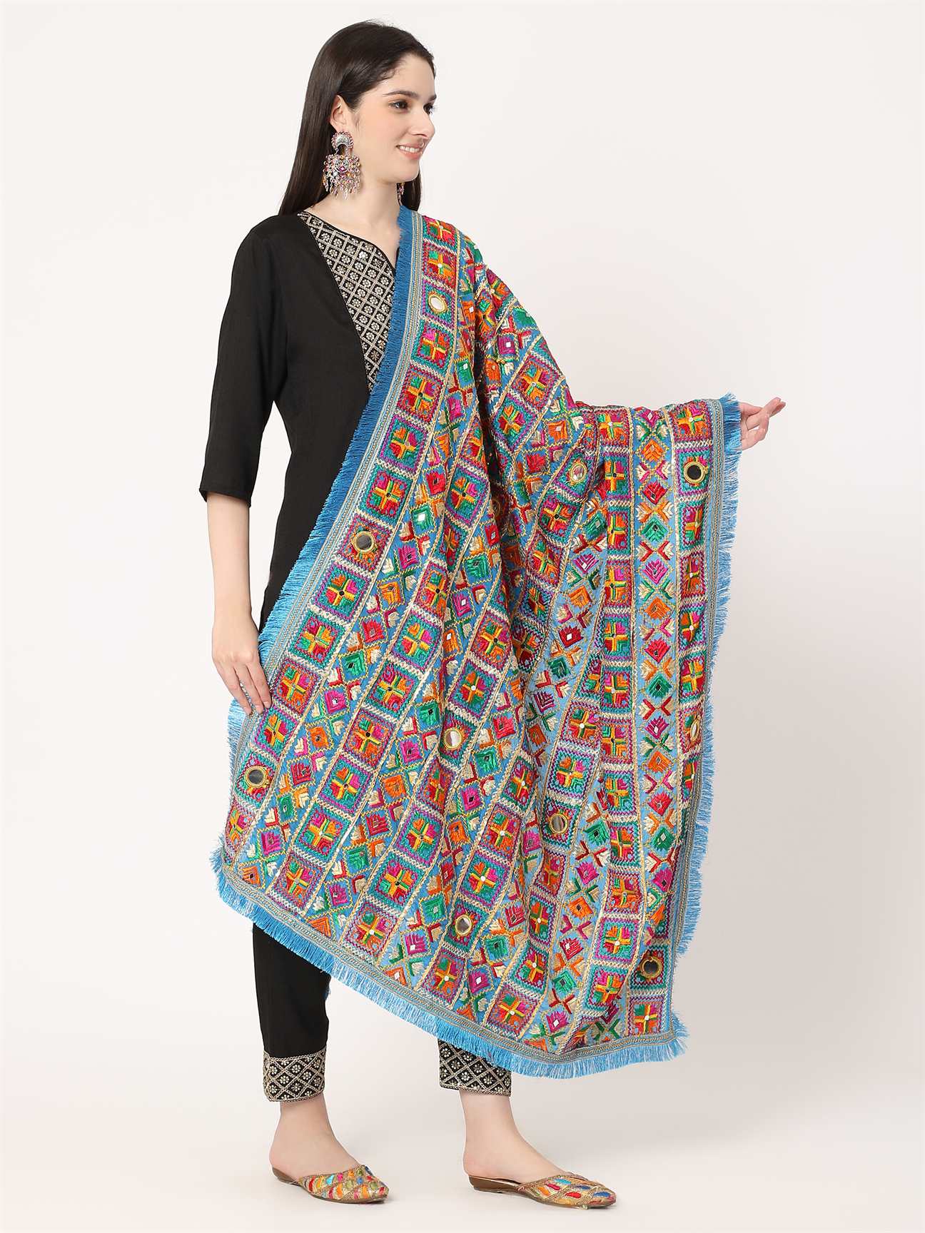 ferozi-mullticolour-embroidery-phulkari-dupatta-with-mirror-work-MCRCPD0195A