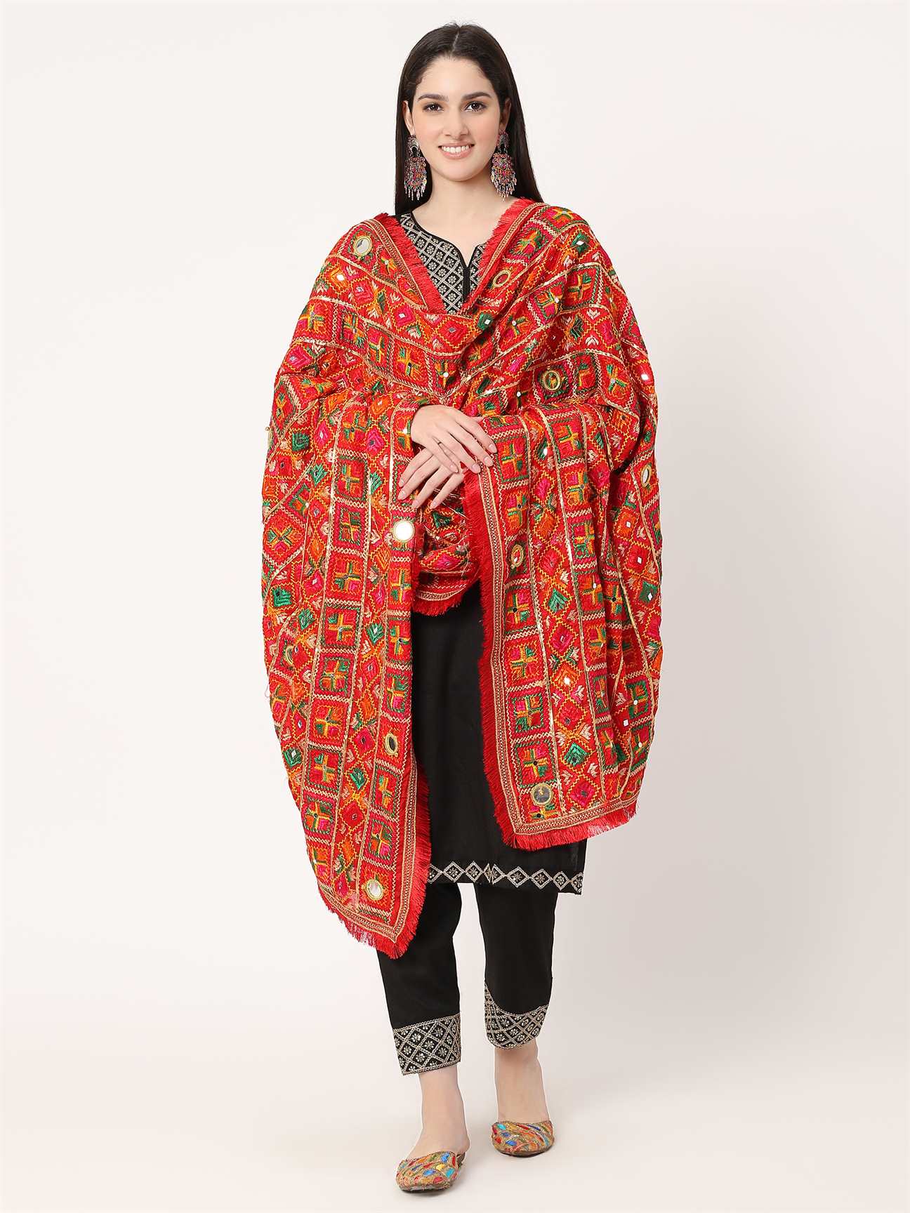 red-mullticolour-embroidery-phulkari-dupatta-with-mirror-work-MCRCPD0195C