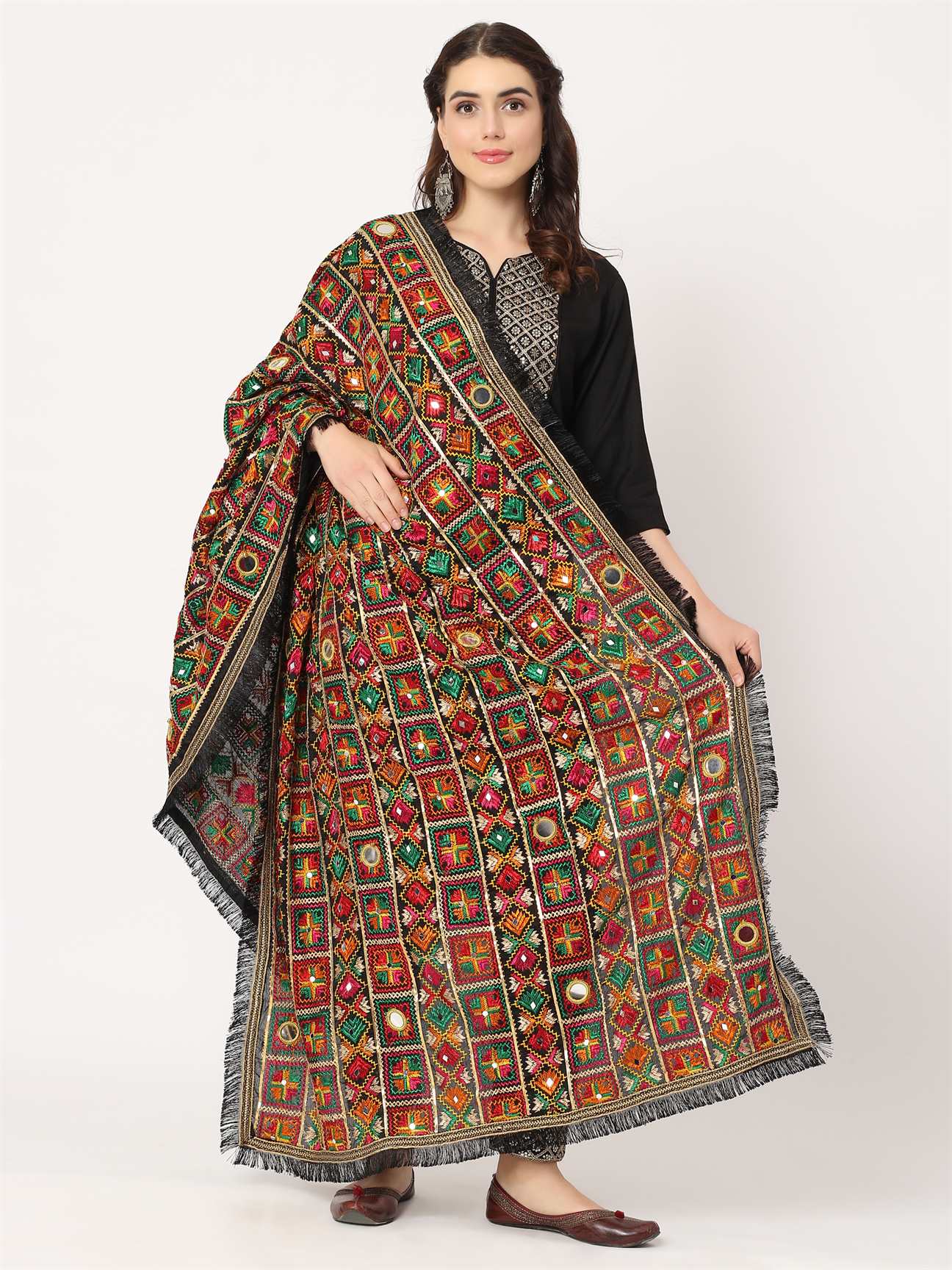 black-mullticolour-embroidery-phulkari-dupatta-with-mirror-work-MCRCPD0195D