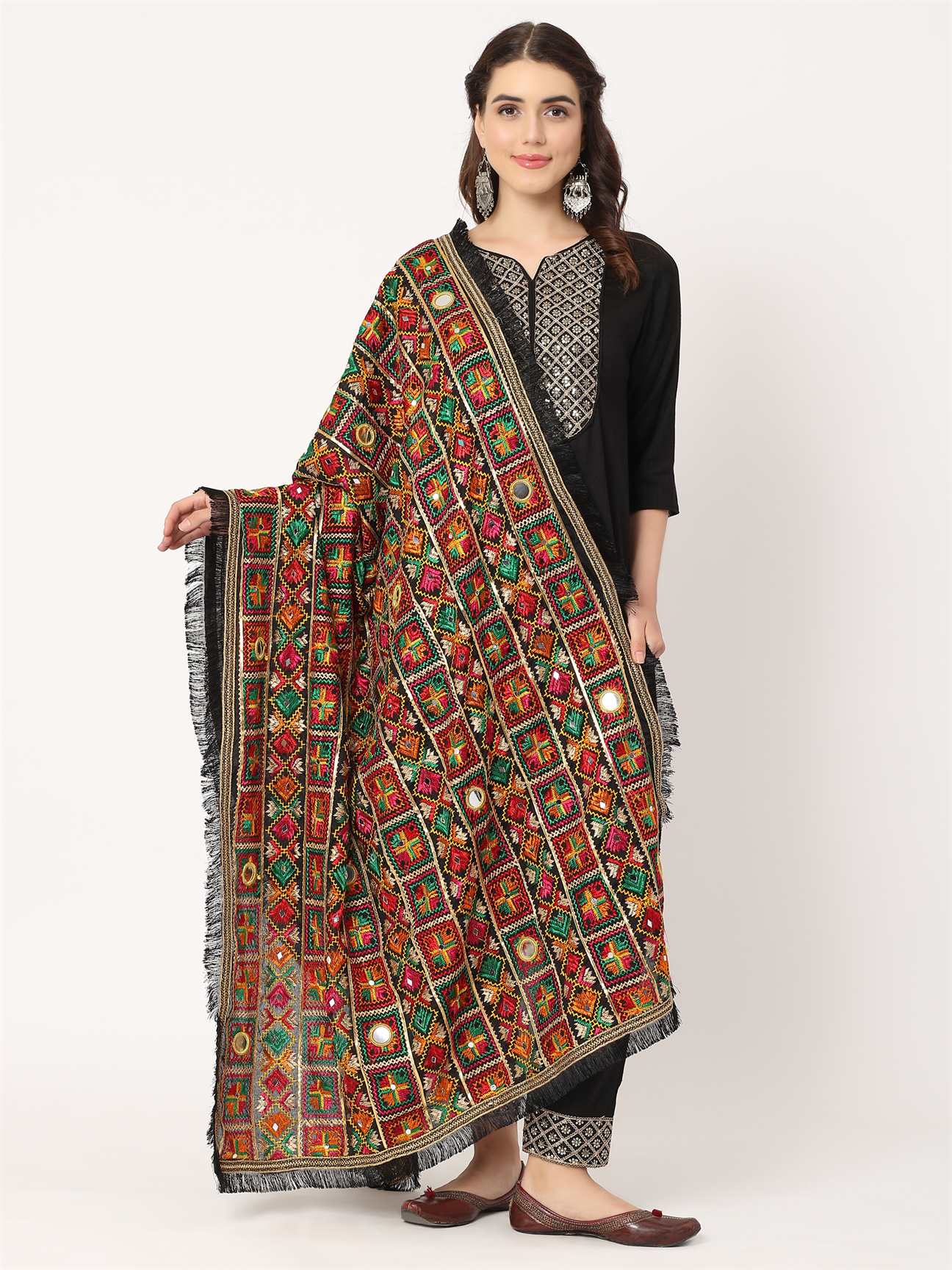 black-mullticolour-embroidery-phulkari-dupatta-with-mirror-work-MCRCPD0195D