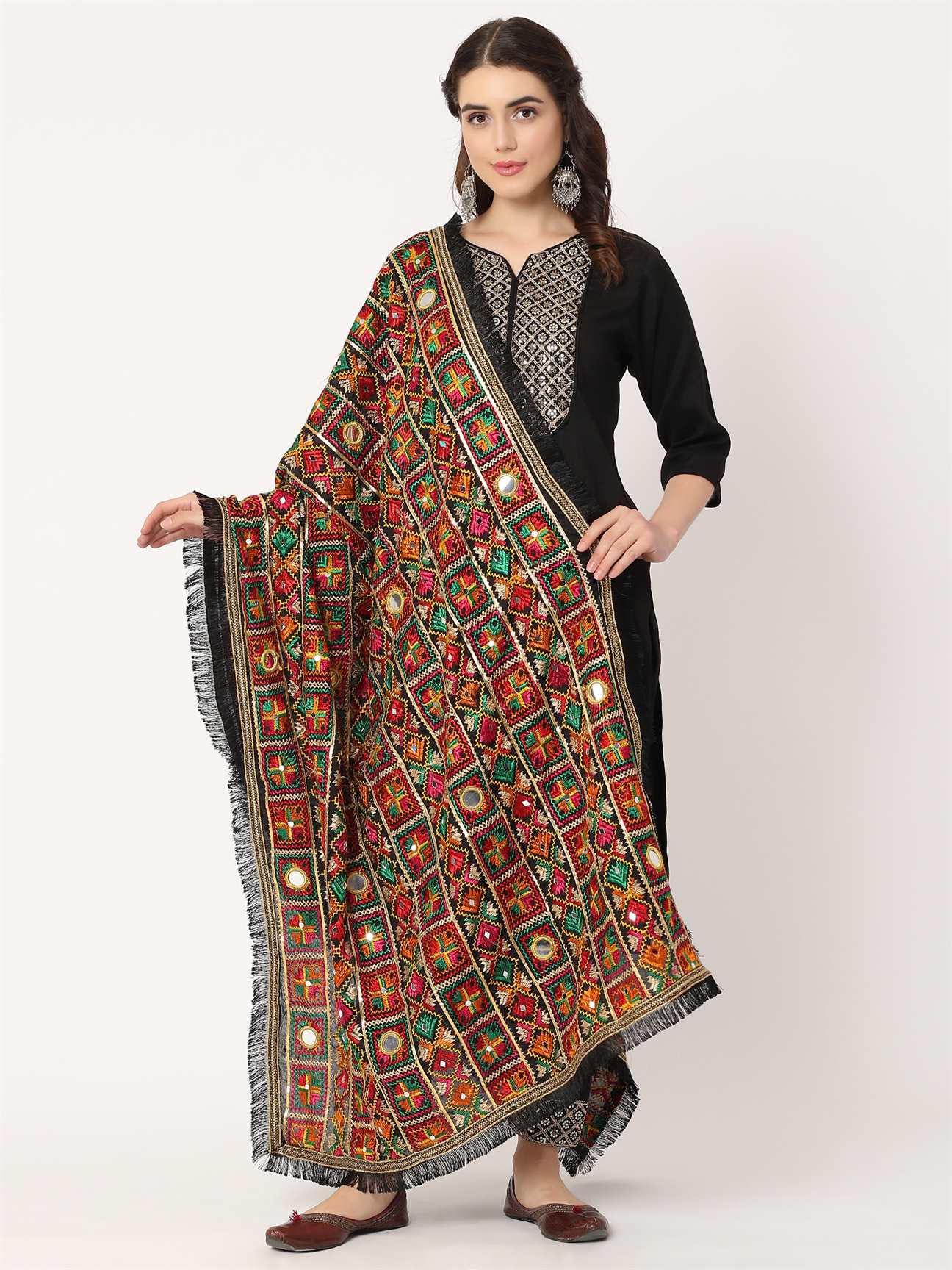 black-mullticolour-embroidery-phulkari-dupatta-with-mirror-work-MCRCPD0195D