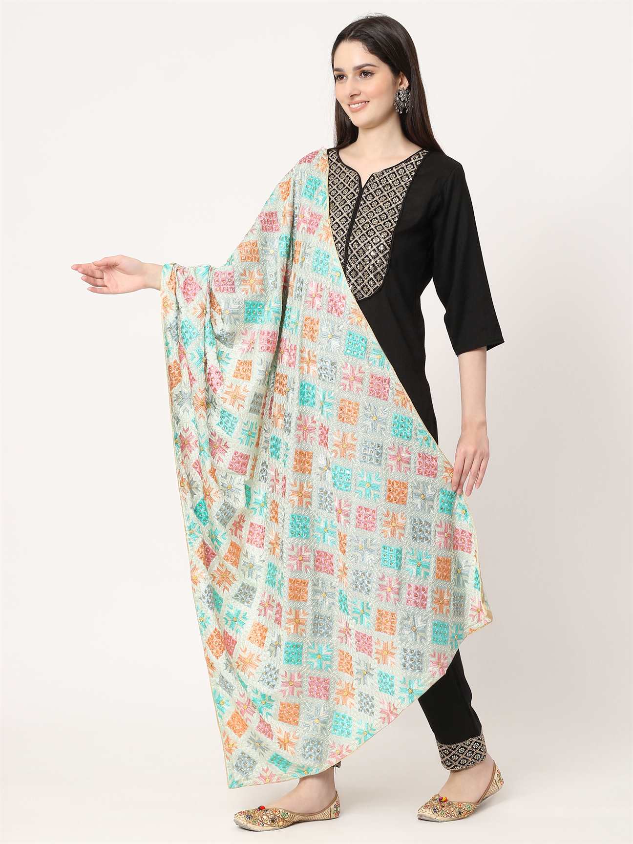 sea-green-mullticolour-embroidery-phulkari-dupatta-with-beads-MCRCPD0201A