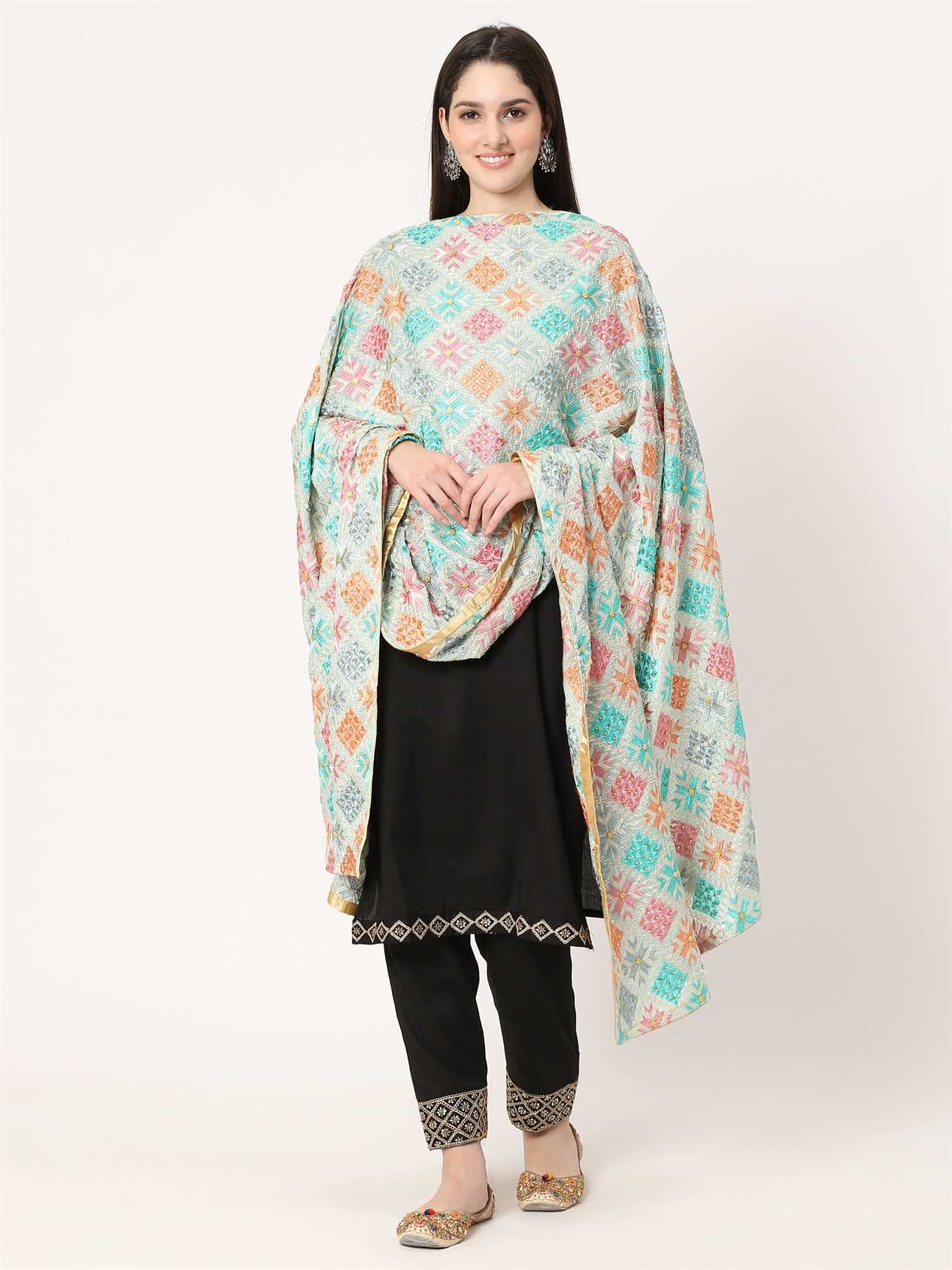 sea-green-mullticolour-embroidery-phulkari-dupatta-with-beads-MCRCPD0201A