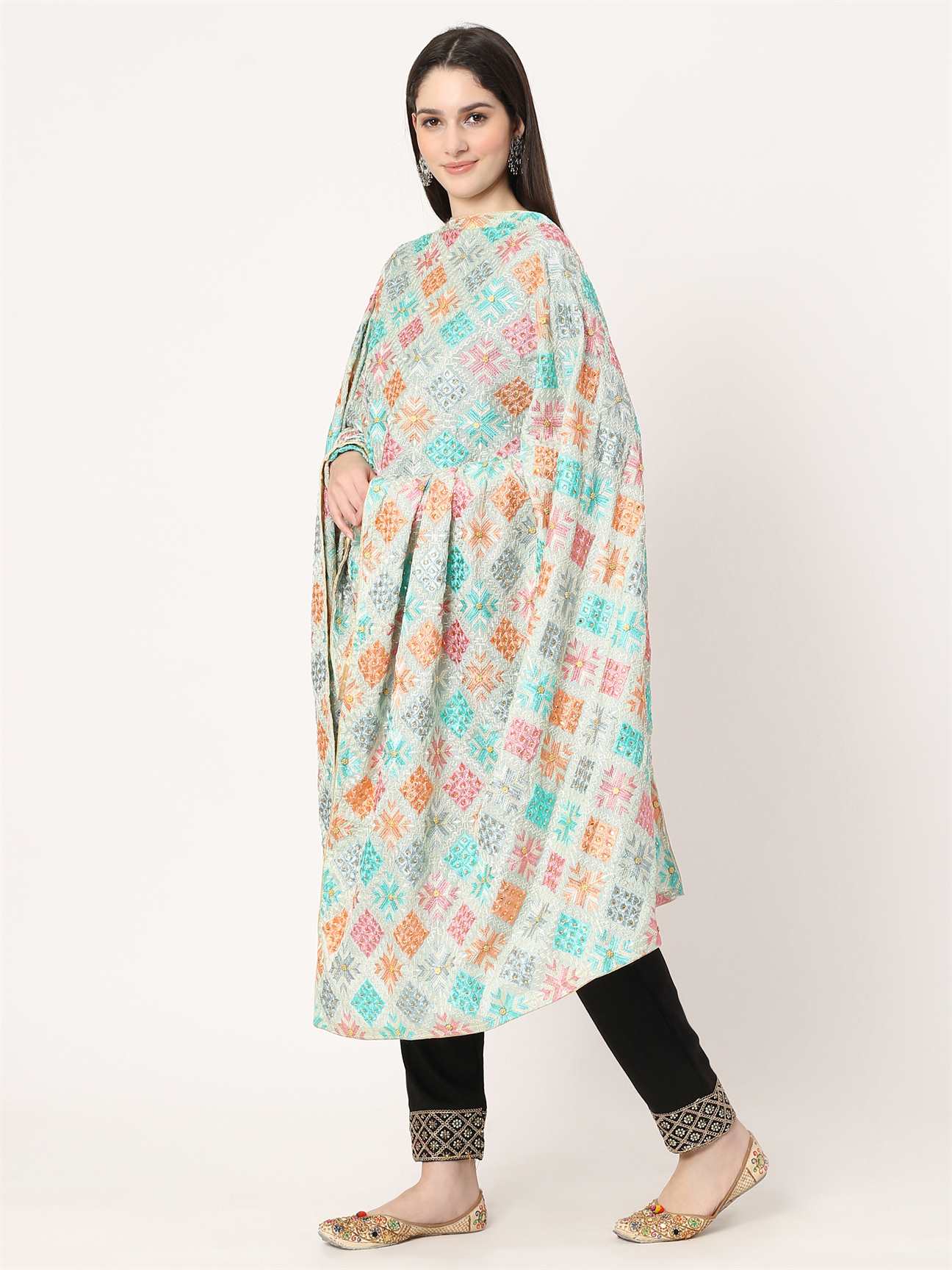 sea-green-mullticolour-embroidery-phulkari-dupatta-with-beads-MCRCPD0201A