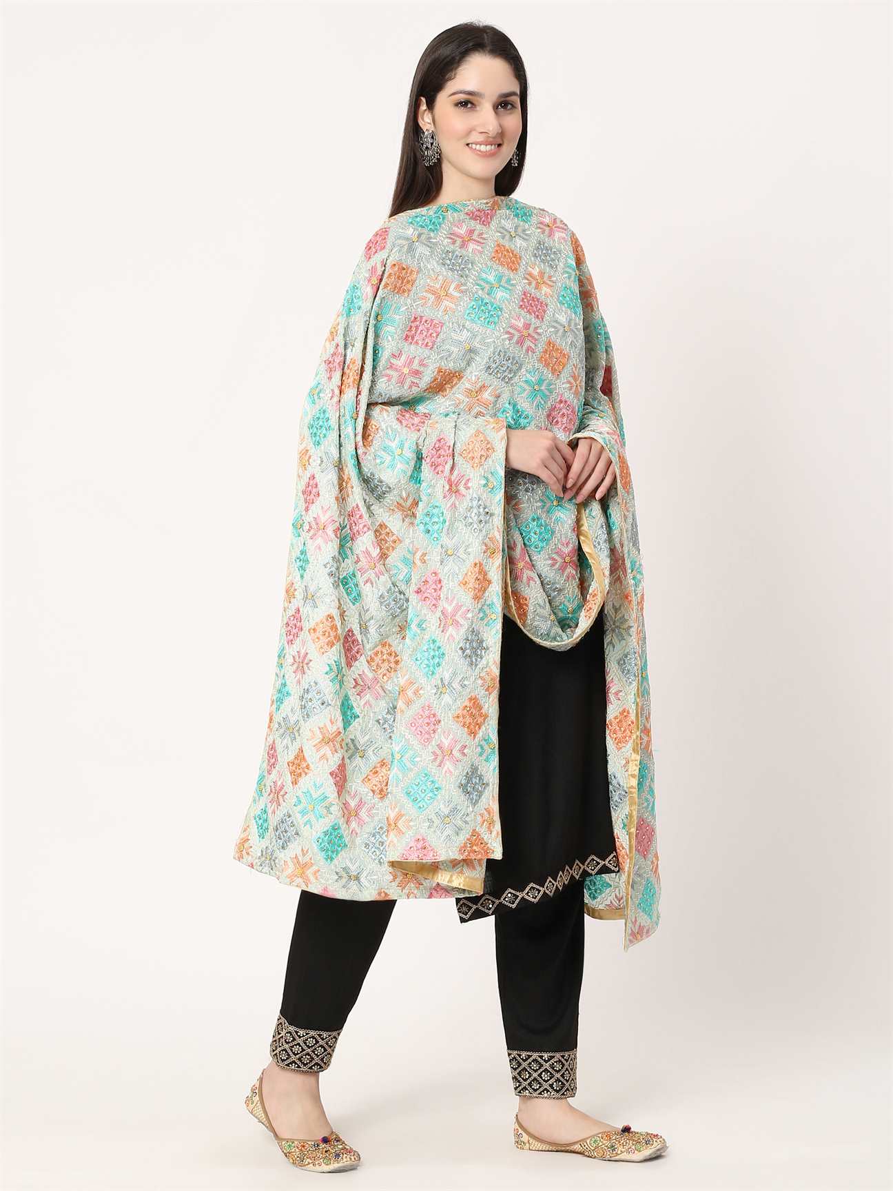 sea-green-mullticolour-embroidery-phulkari-dupatta-with-beads-MCRCPD0201A