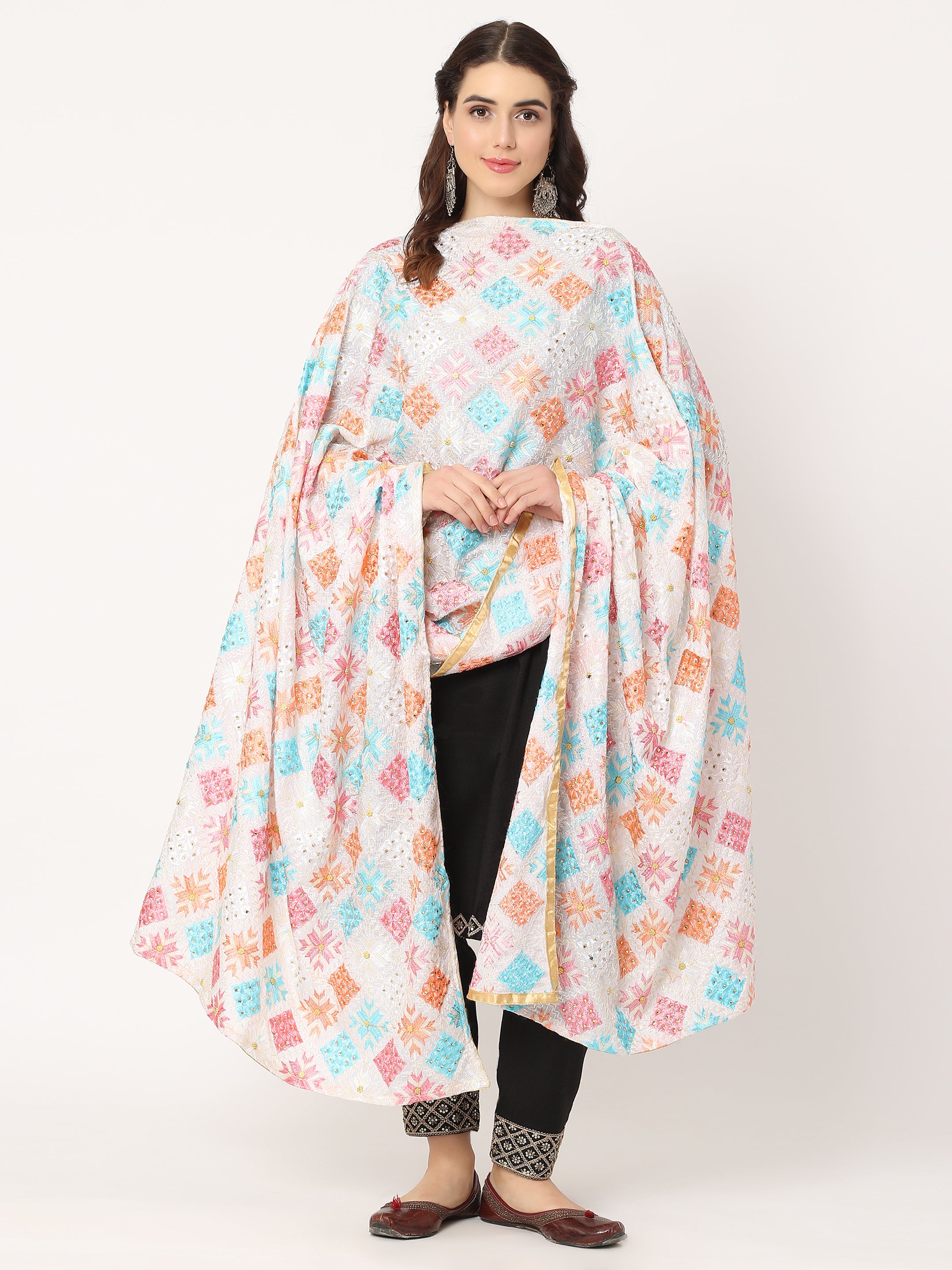 white-mullticolour-embroidery-phulkari-dupatta-with-beads-MCRCPD0201B