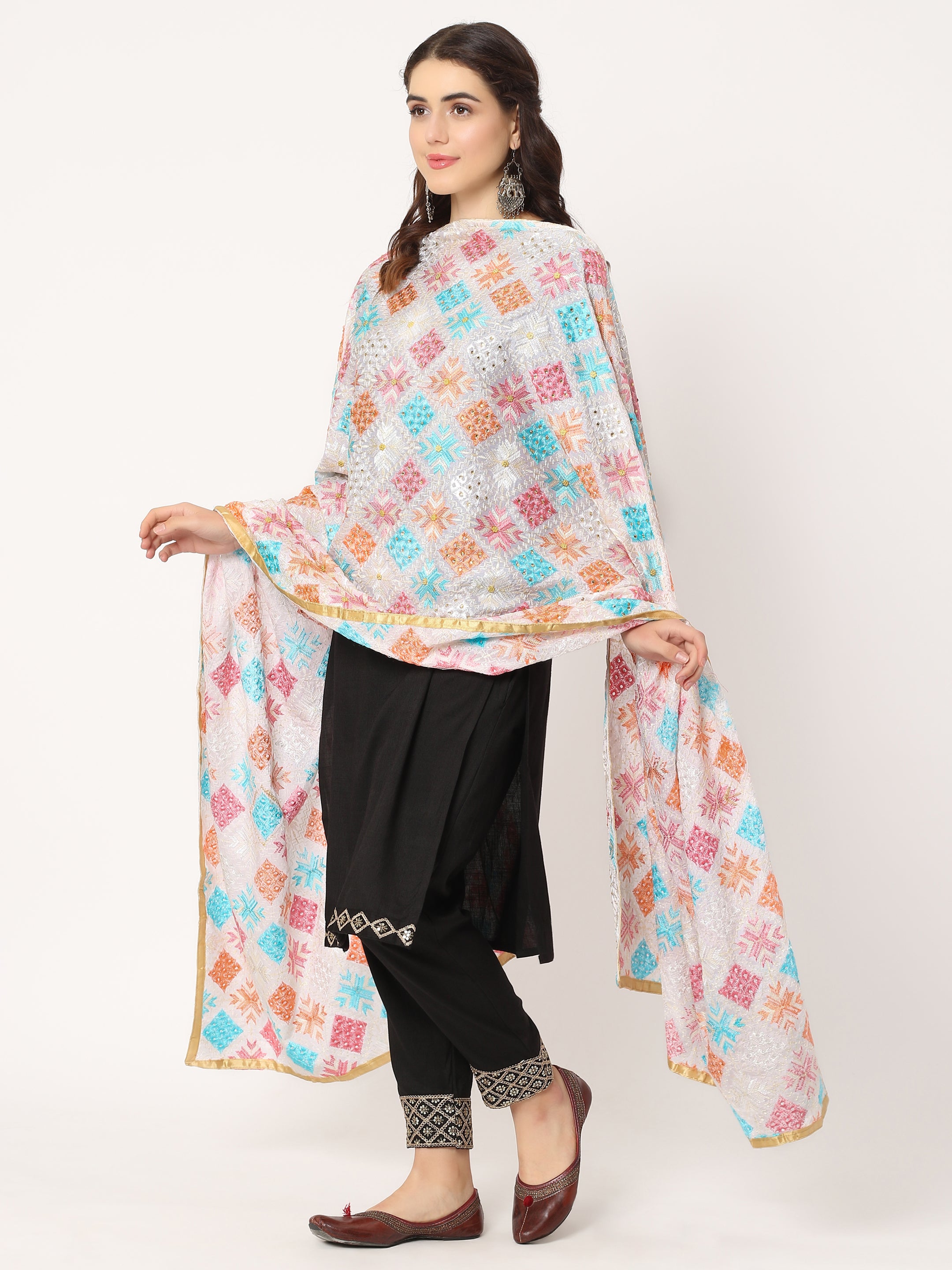 white-mullticolour-embroidery-phulkari-dupatta-with-beads-MCRCPD0201B