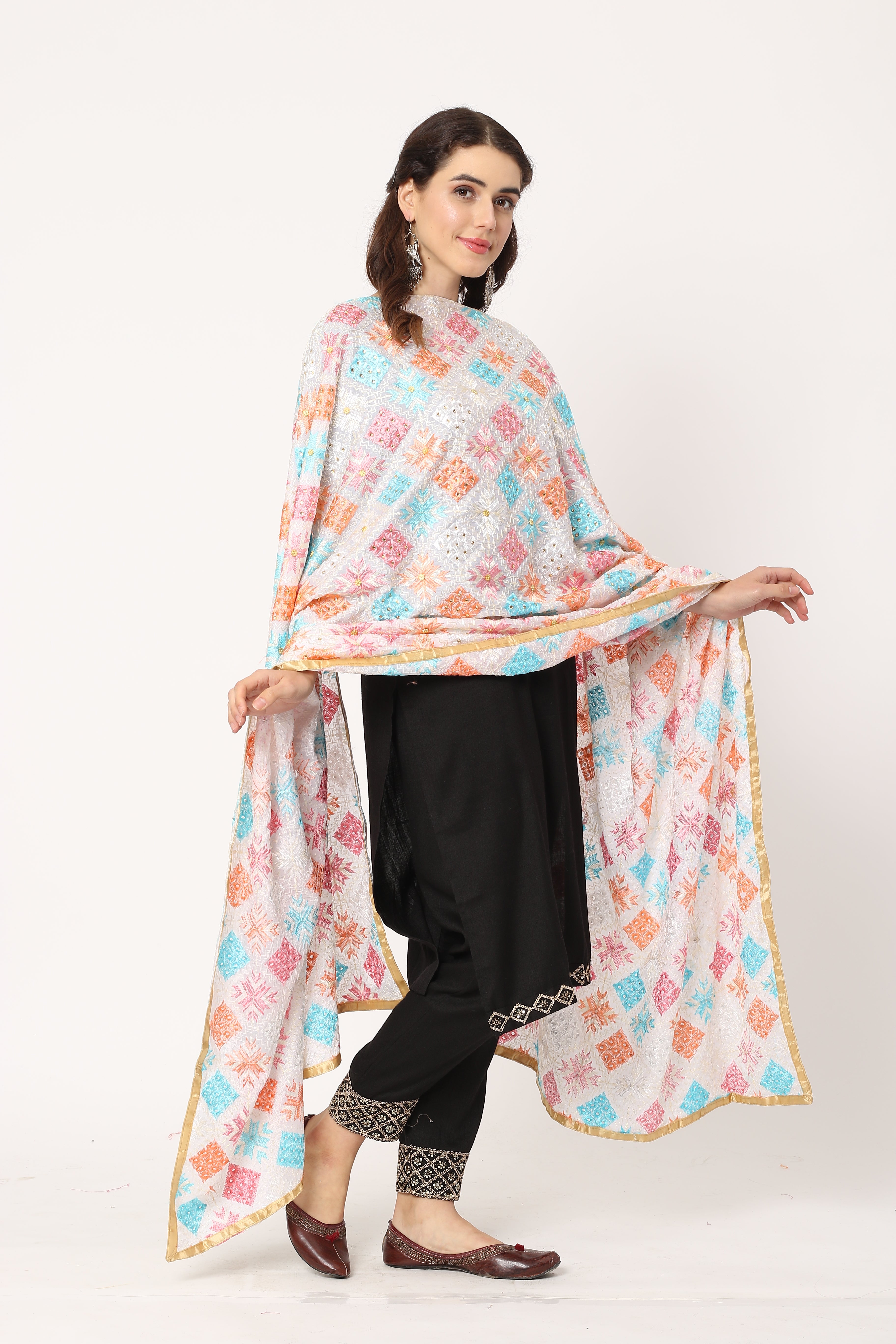 white-mullticolour-embroidery-phulkari-dupatta-with-beads-MCRCPD0201B