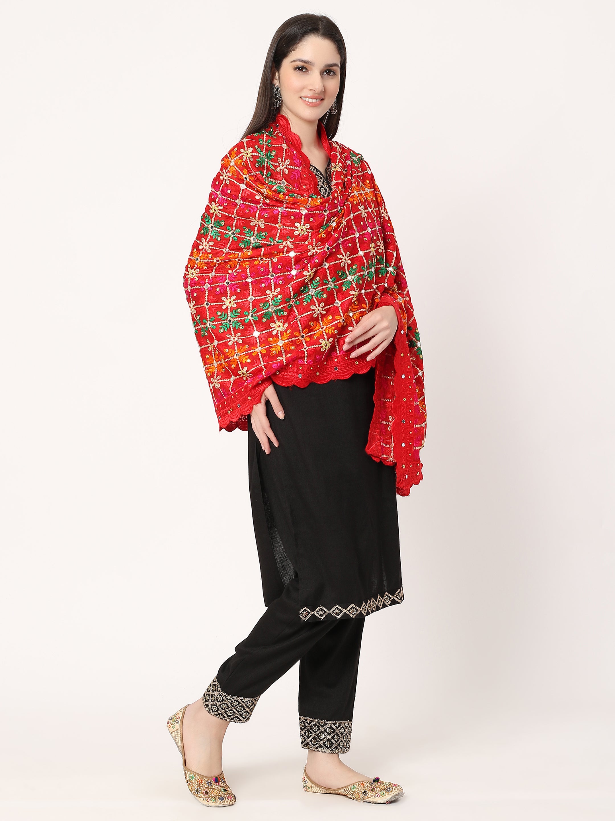 red-multicolour-floral-design-embroidery-phulkari-dupatta-with-mirror-MCRCPD0203