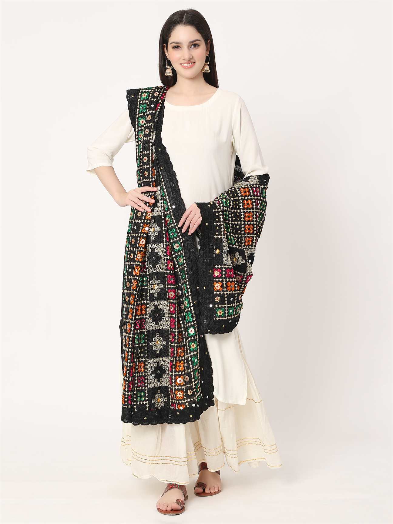 black-multicolour-embroidery-phulkari-dupatta-with-pearls-MCRCPD0212A