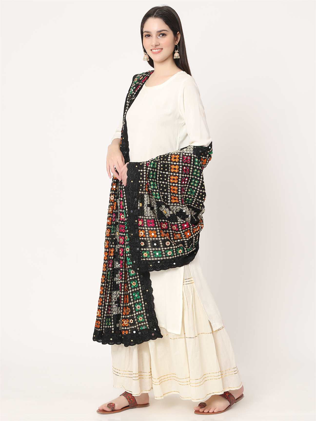 black-multicolour-embroidery-phulkari-dupatta-with-pearls-MCRCPD0212A