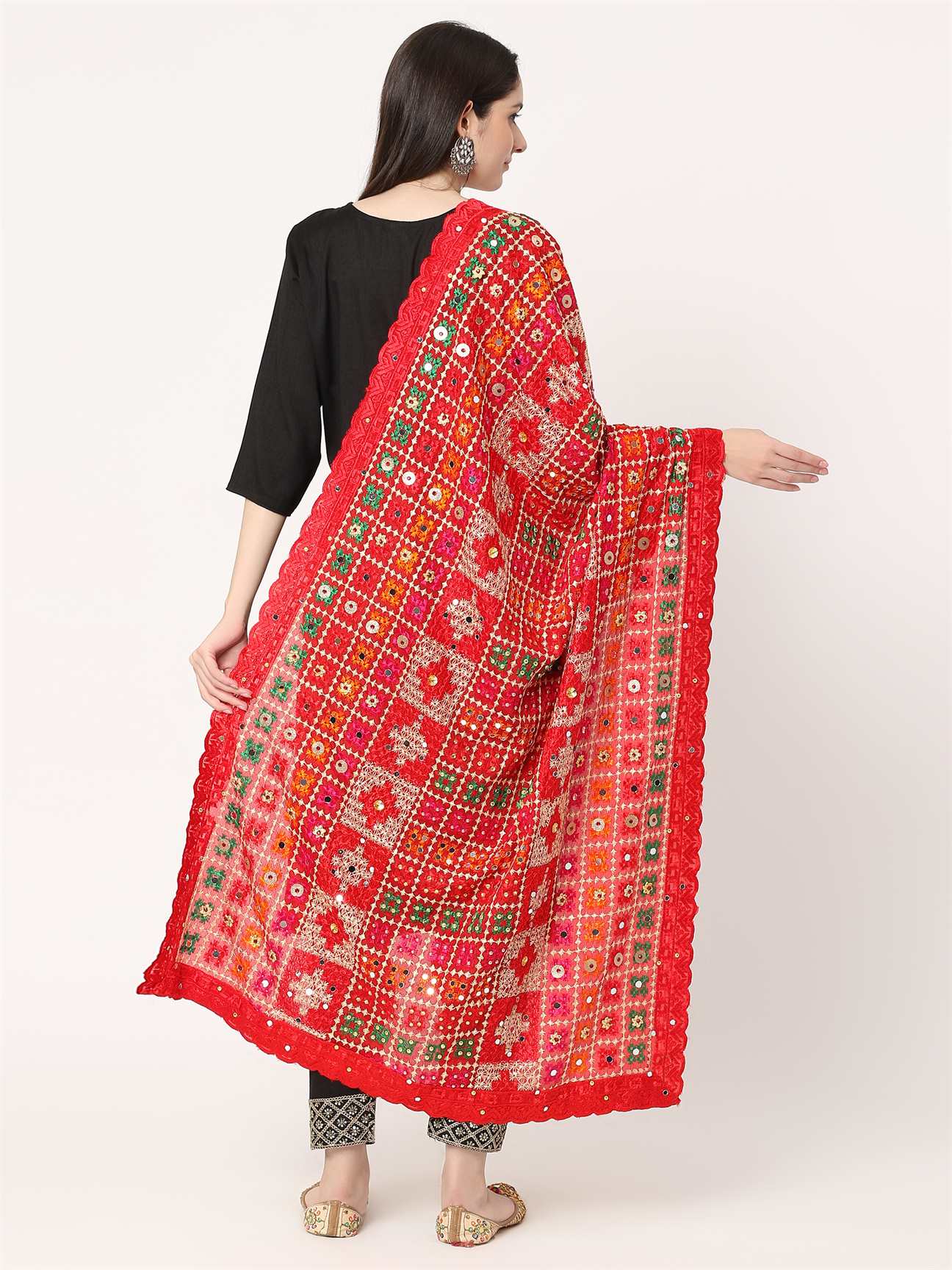 red-multicolour-embroidery-phulkari-dupatta-with-pearls-MCRCPD0212B