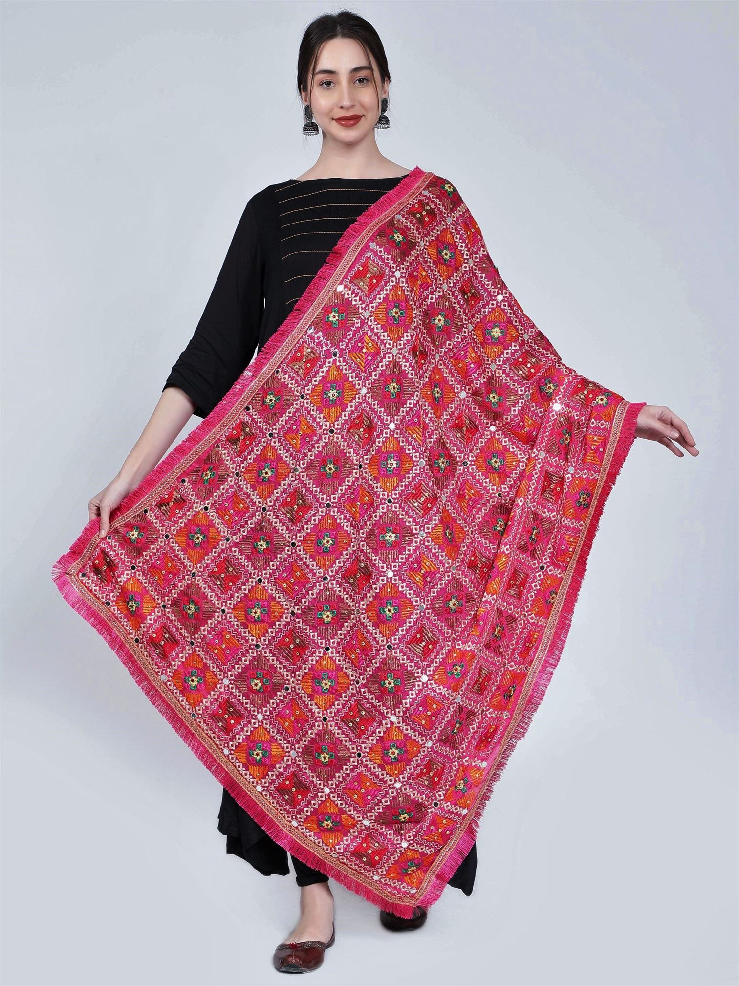 multicolour-phulkari-dupatta-magenta-green-orange-with-mirror-work-mcrcpd4092-1