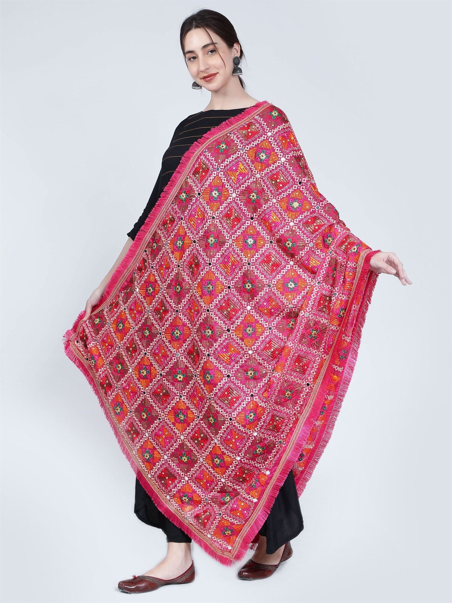 multicolour-phulkari-dupatta-magenta-green-orange-with-mirror-work-mcrcpd4092-2