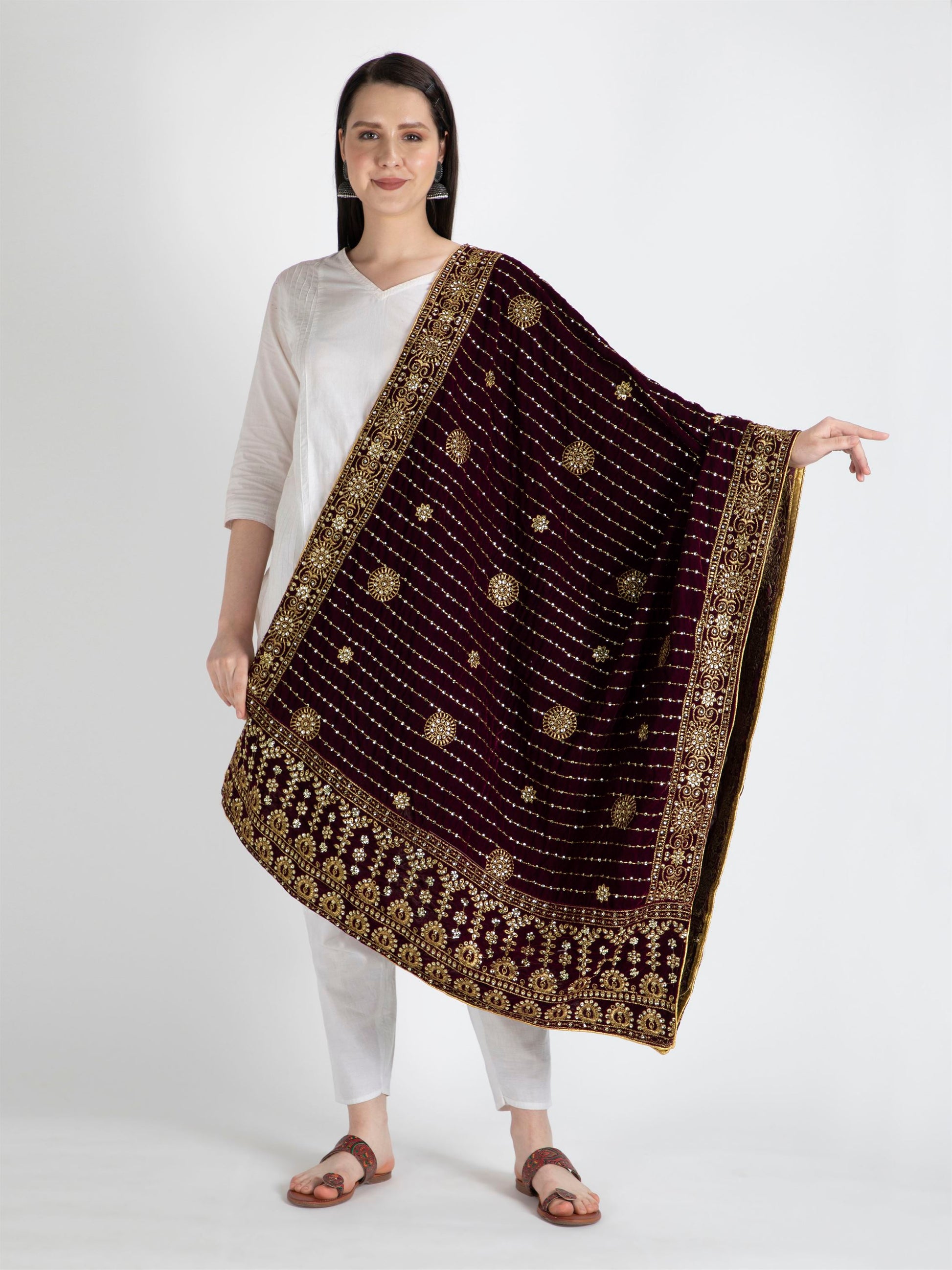 purple embroidered velvet dupatta-MCRCVD7002-1