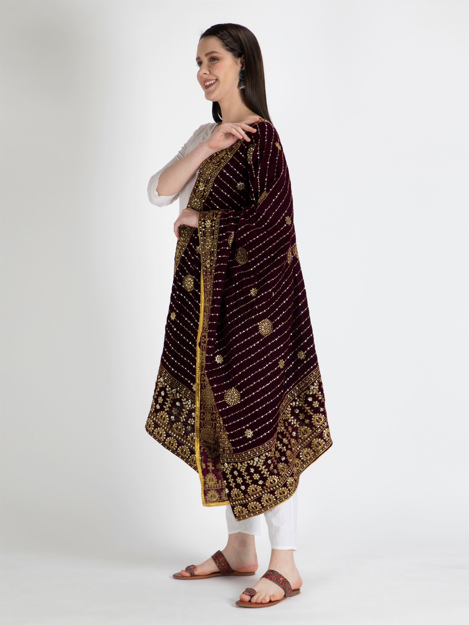 purple embroidered velvet dupatta-MCRCVD7002-3