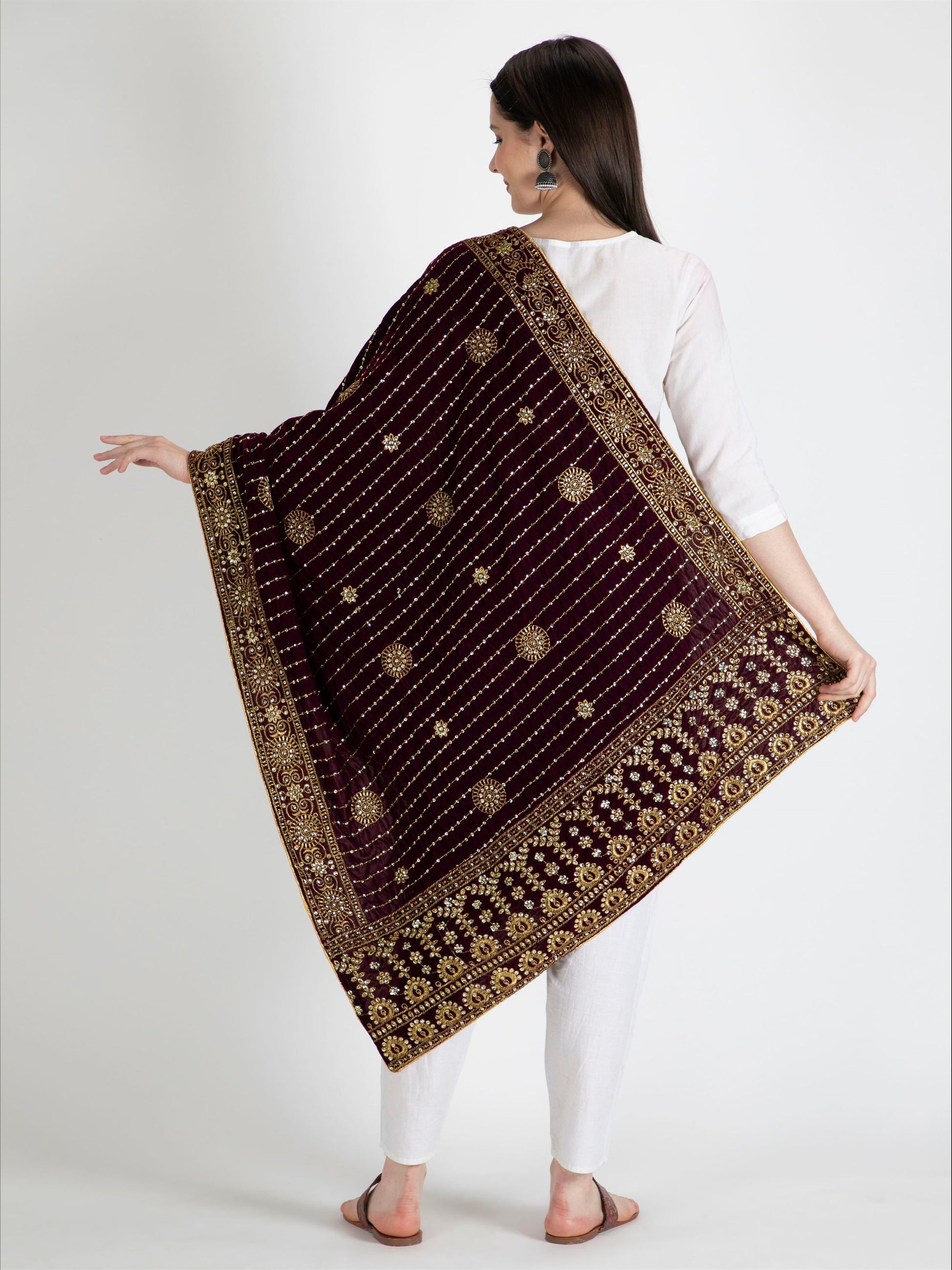 purple embroidered velvet dupatta-MCRCVD7002-4