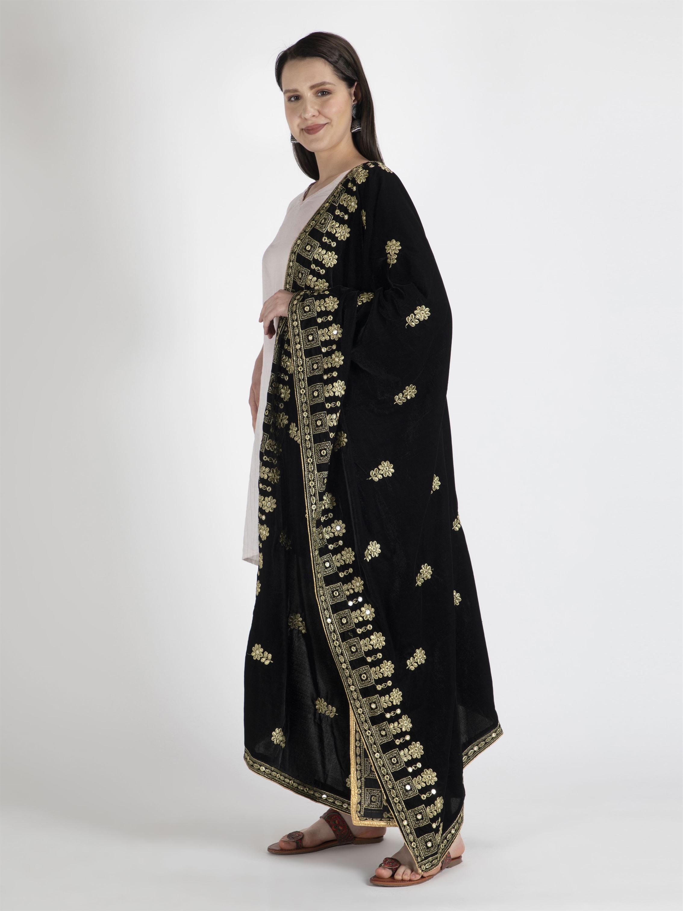 black embroidered velvet dupatta-MCRCVD7111-2