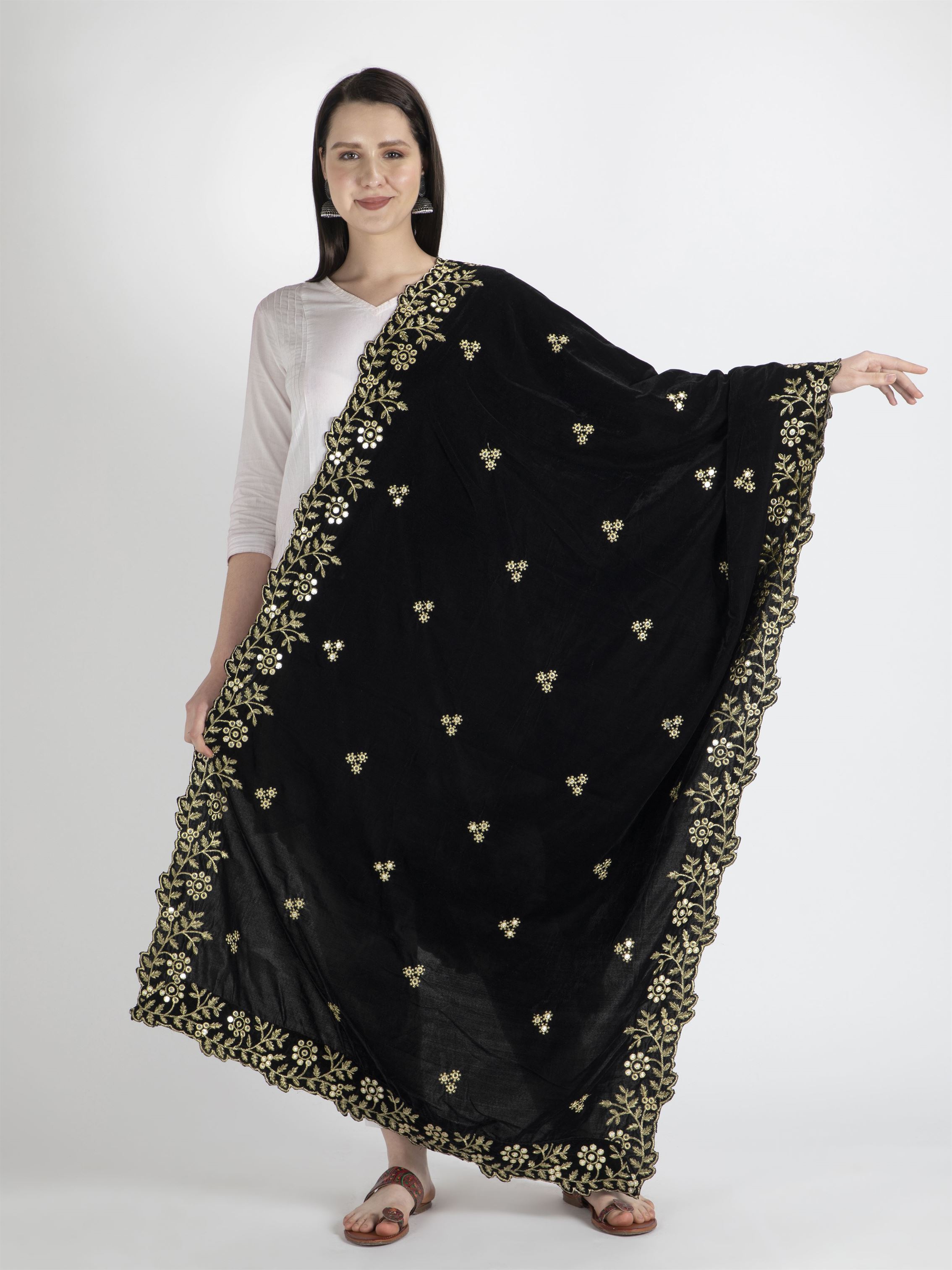 black embroidered velvet dupatta-MCRCVD7121-1