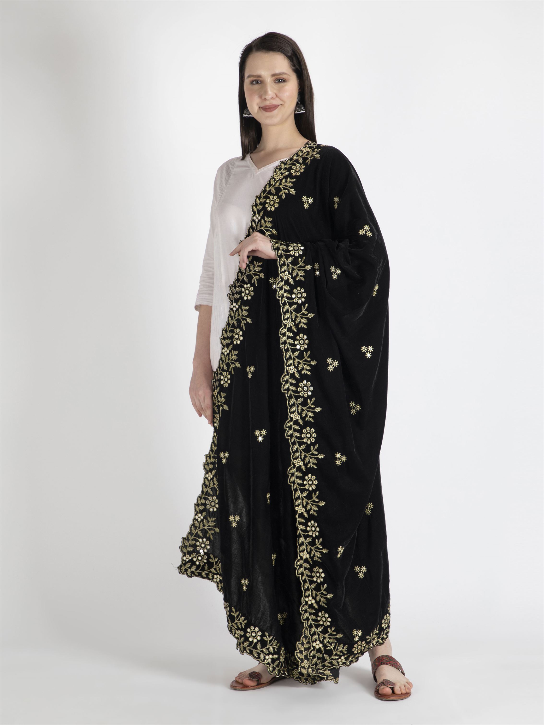 black embroidered velvet dupatta-MCRCVD7121-2