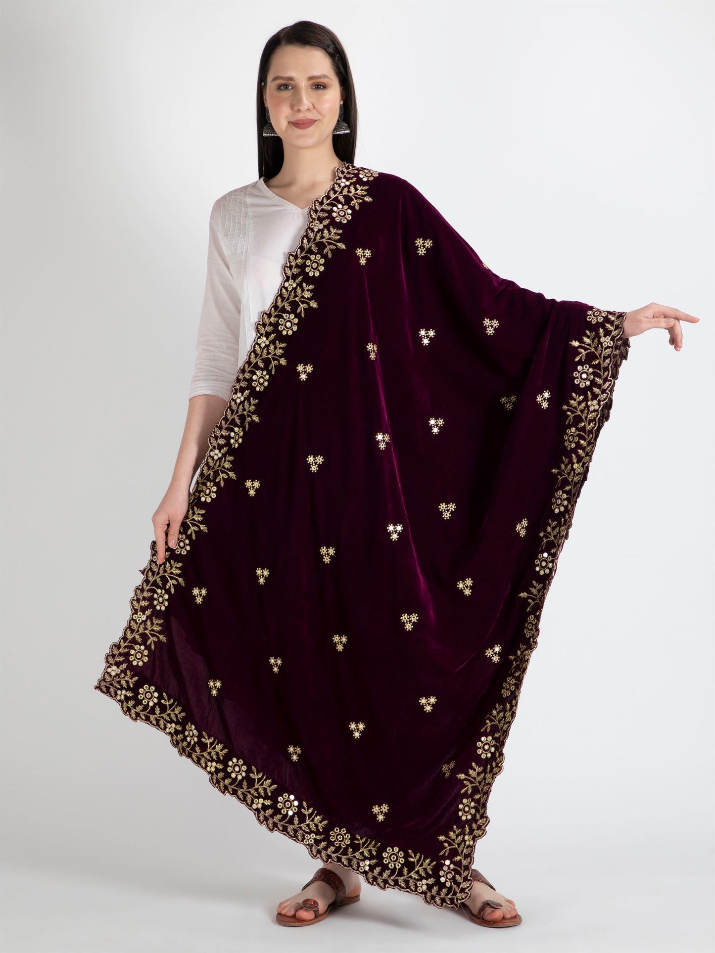 purple embroidered velvet dupatta-MCRCVD7122-1