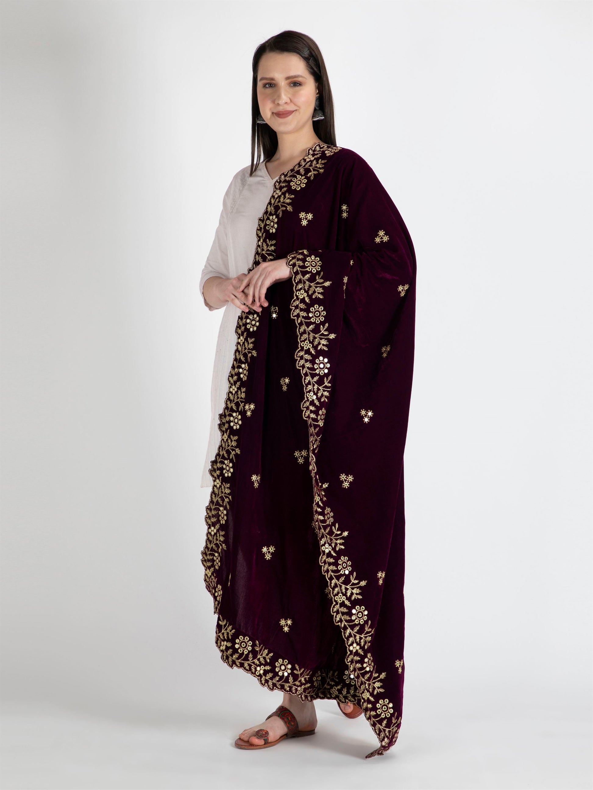 purple embroidered velvet dupatta-MCRCVD7122-2