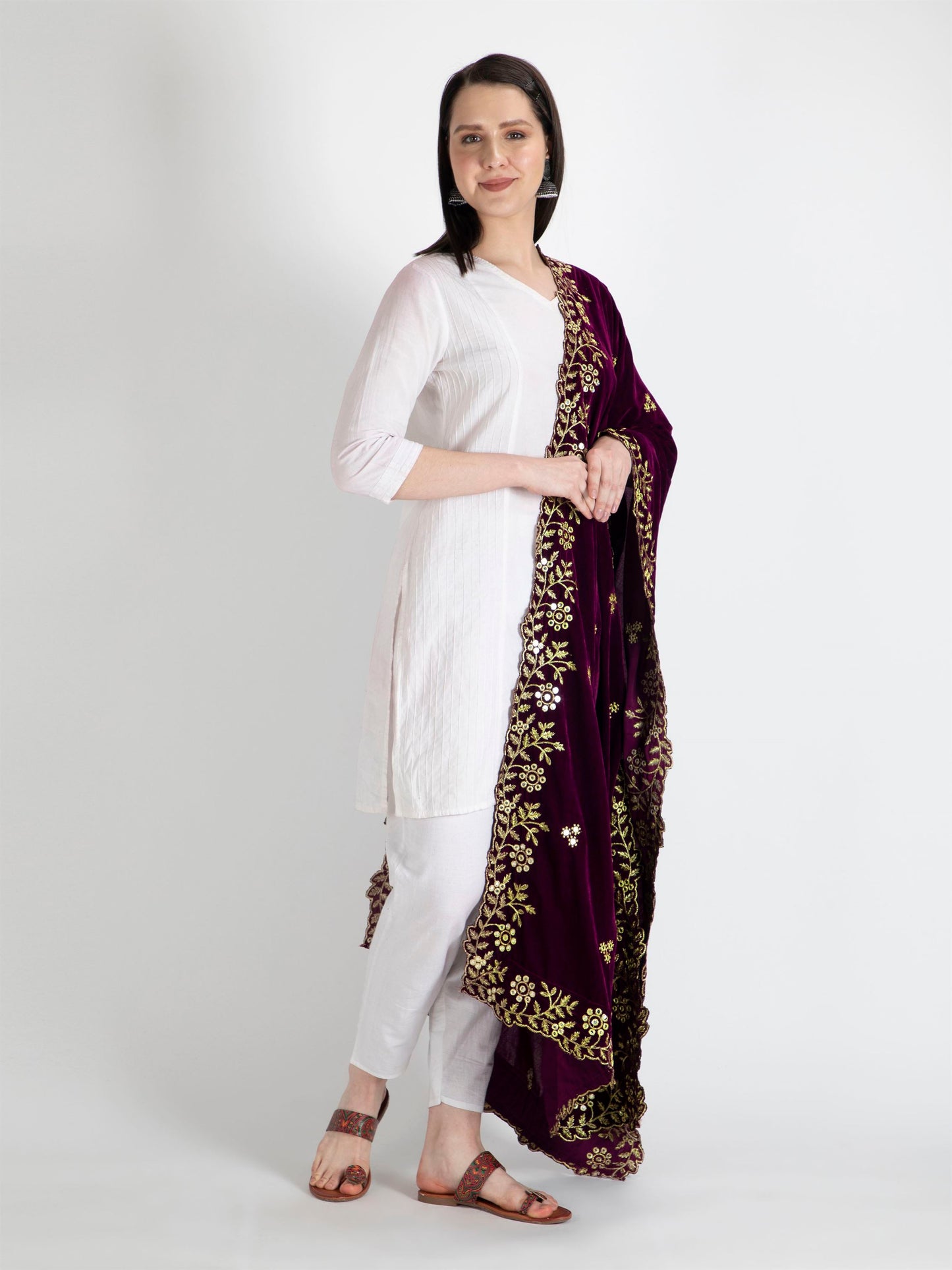 purple embroidered velvet dupatta-MCRCVD7122-3