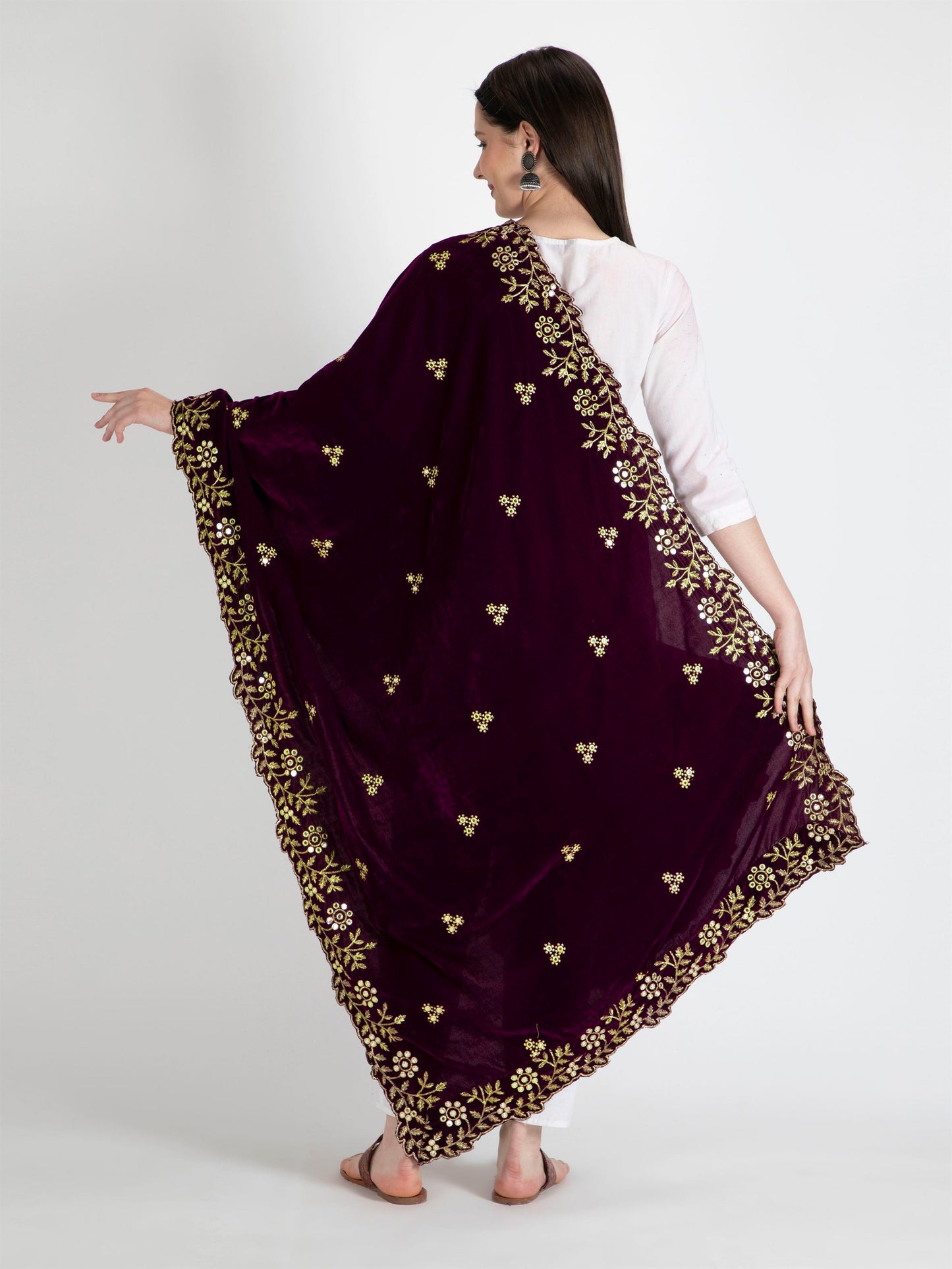 purple embroidered velvet dupatta-MCRCVD7122-4