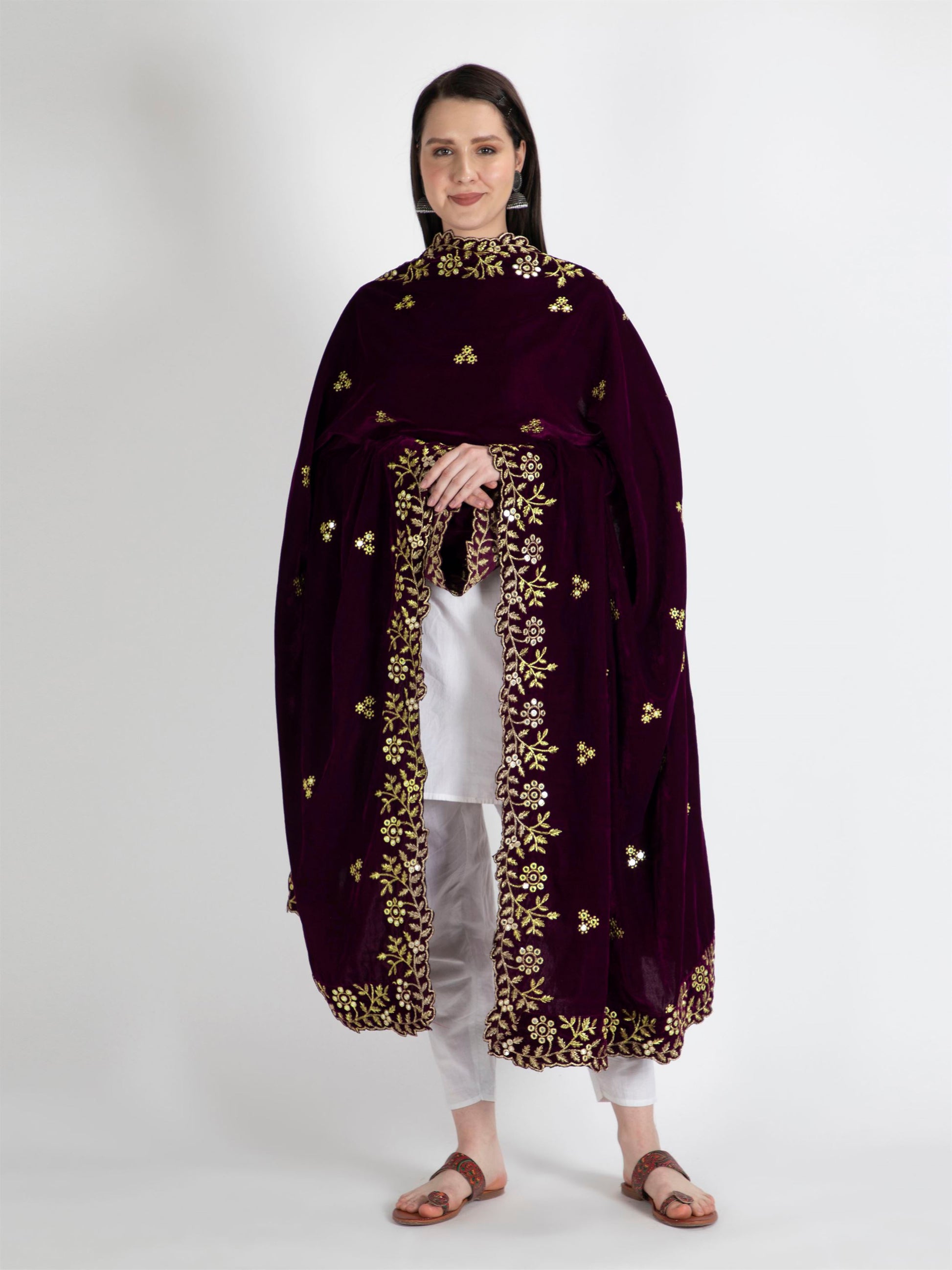 purple embroidered velvet dupatta-MCRCVD7122-5