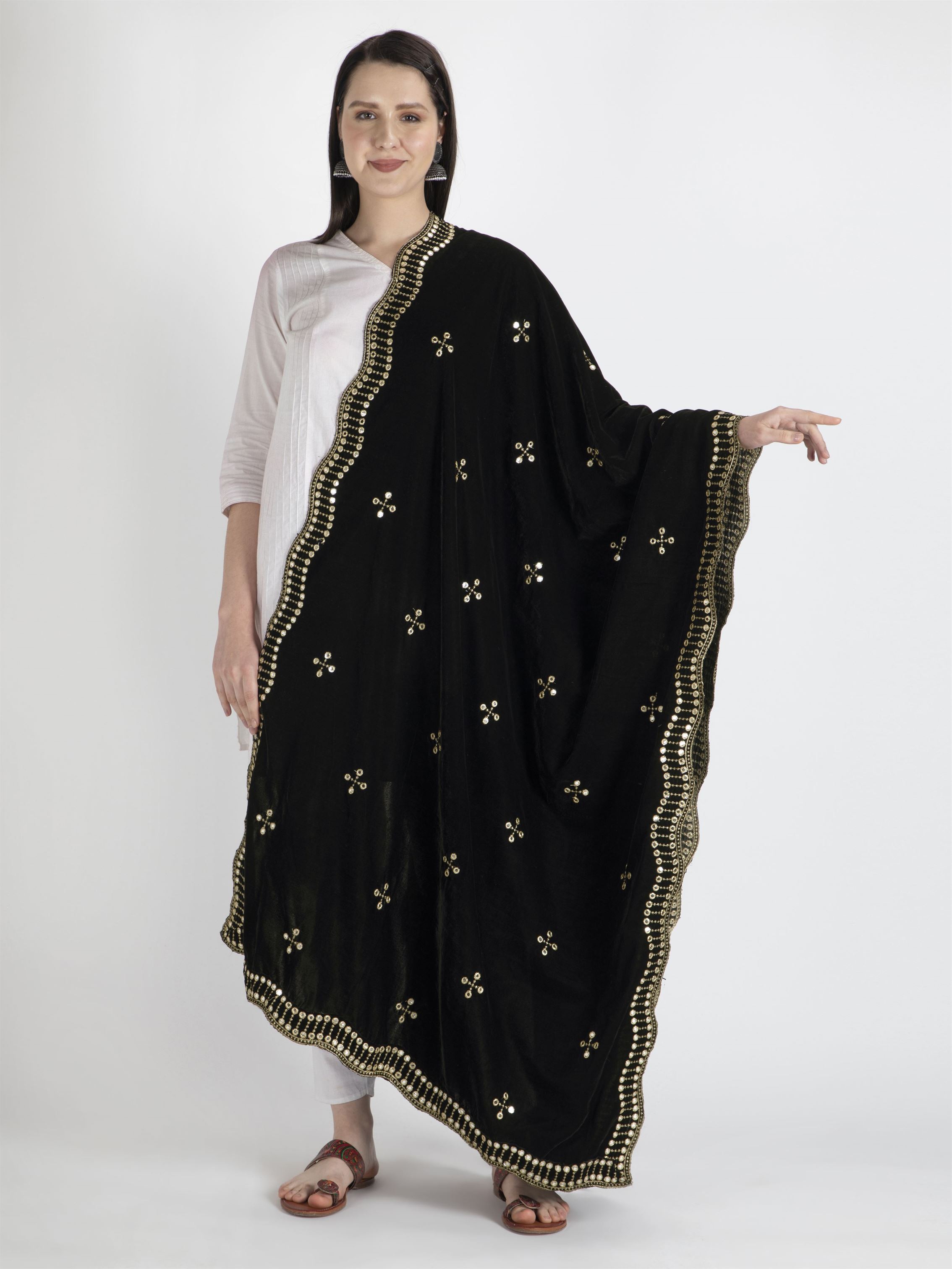 black embroidered velvet dupatta-MCRCVD7141-1