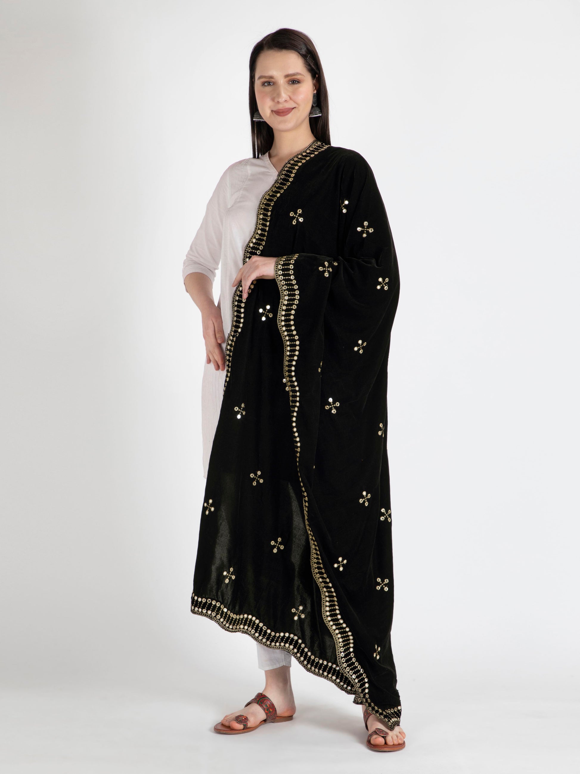 black embroidered velvet dupatta-MCRCVD7141-2