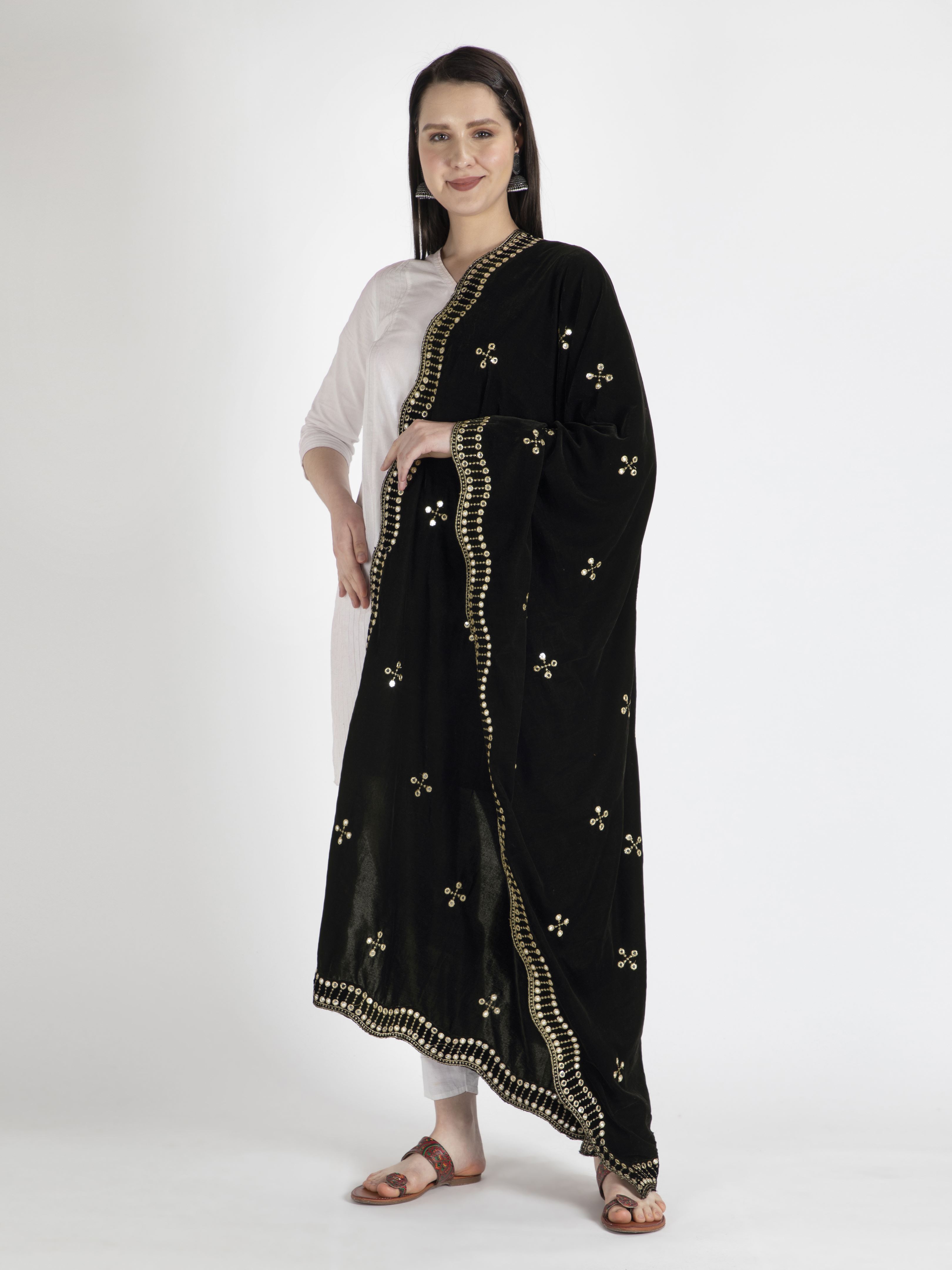 black embroidered velvet dupatta-MCRCVD7141-2