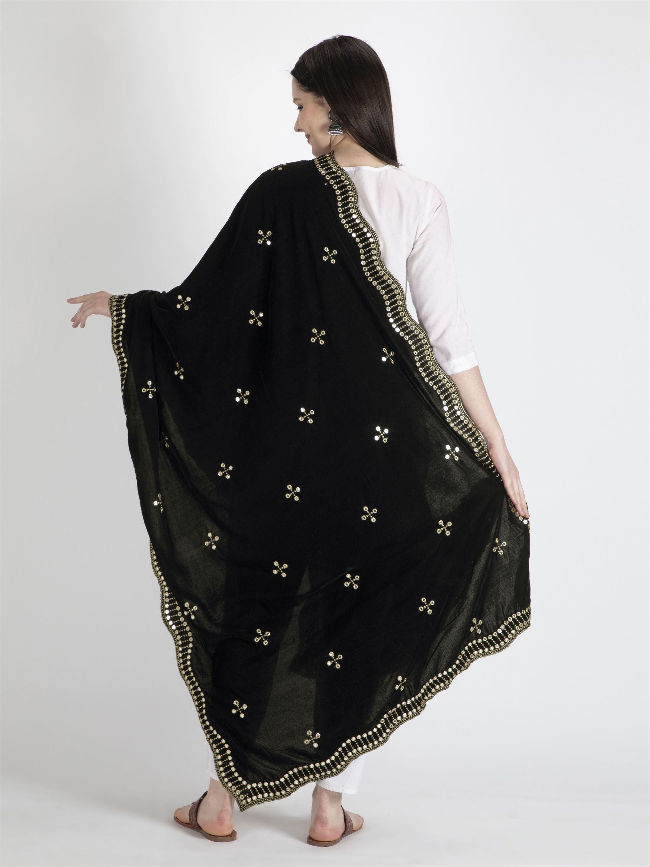 black embroidered velvet dupatta-MCRCVD7141-3