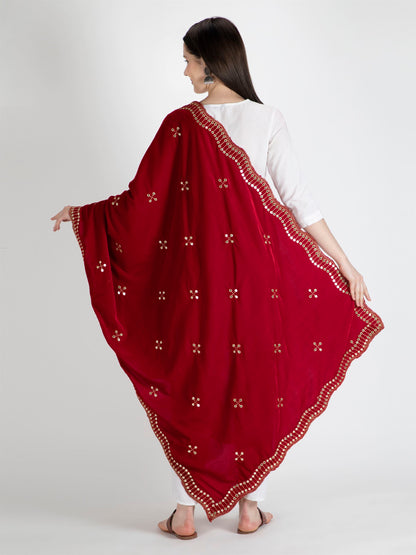 red embroidered velvet dupatta-MCRCVD7143-4