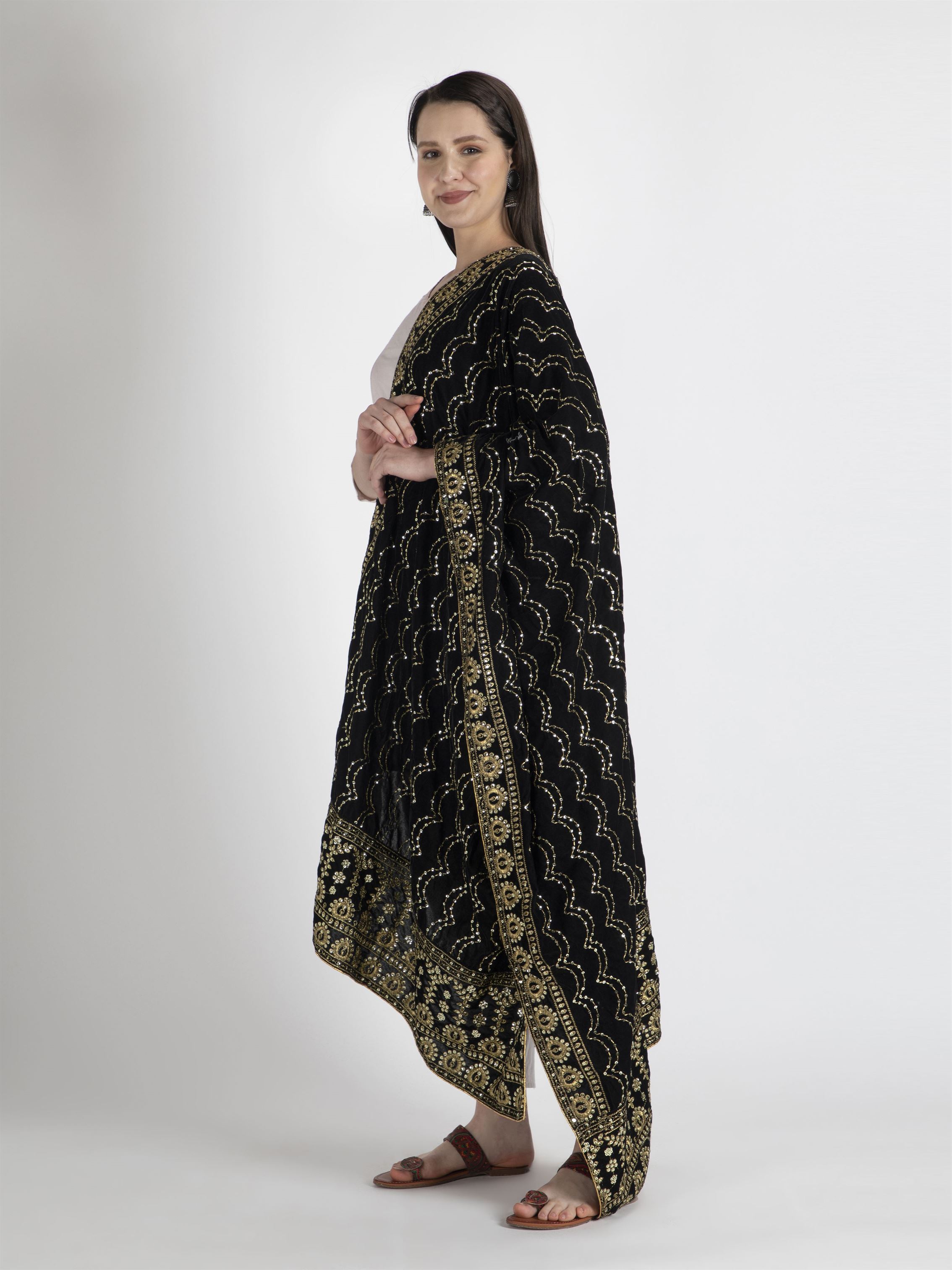 black embroidered velvet dupatta-MCRCVD7151-2